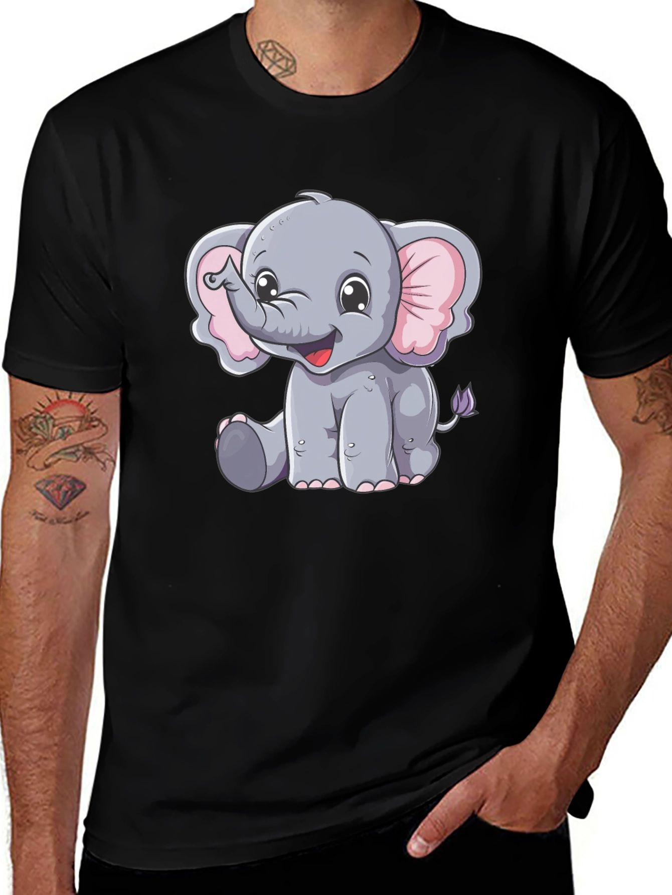 Variant 20 of Cute Elephant Graphic Tee - Black