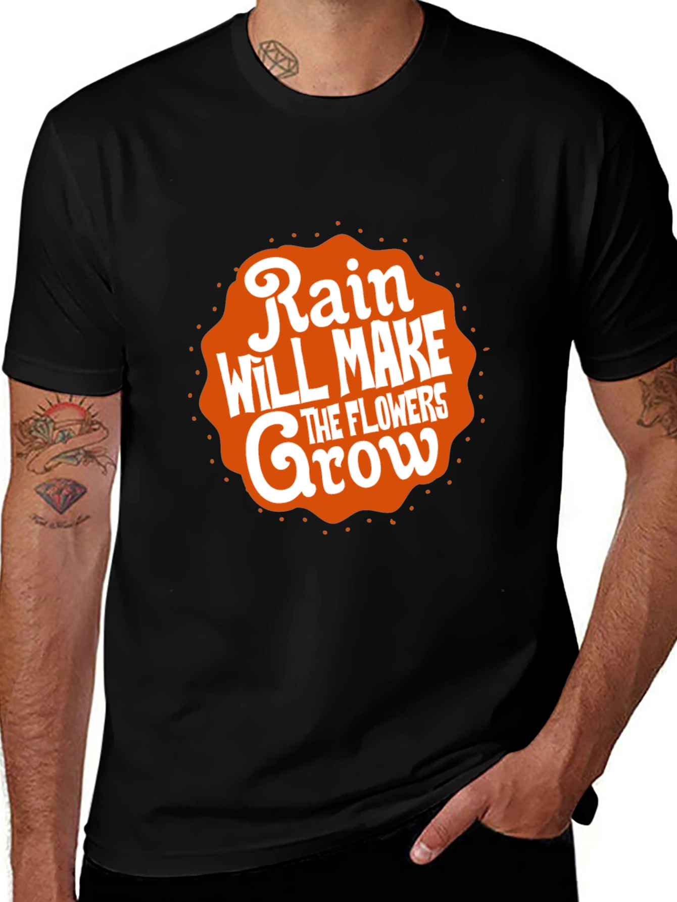 Variant 28 of Rain Will Make The Flowers Grow Black Graphic Tee