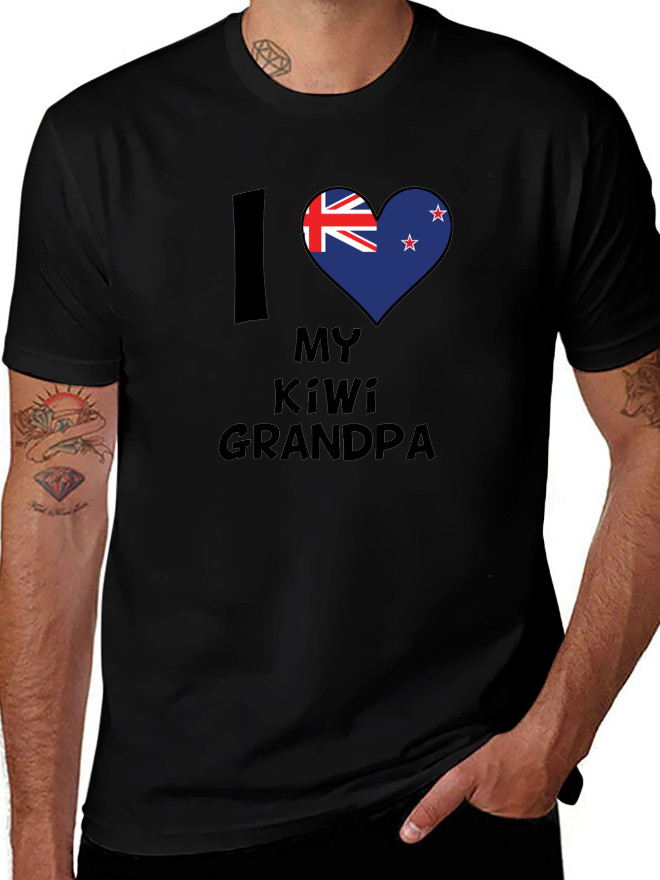 I Love My Kiwi Grandpa T-Shirt, New Zealand Flag Heart Design