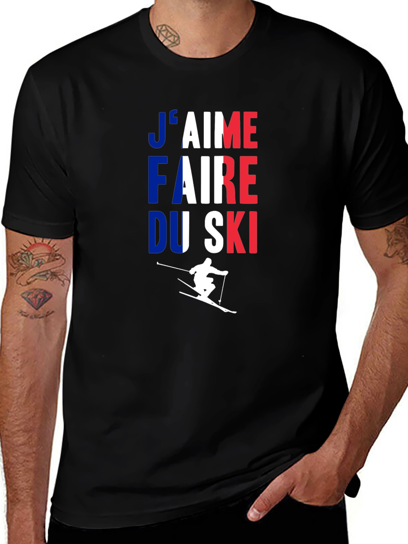 Variant 26 of J'aime Faire Du Ski T-Shirt France Flag Skiing