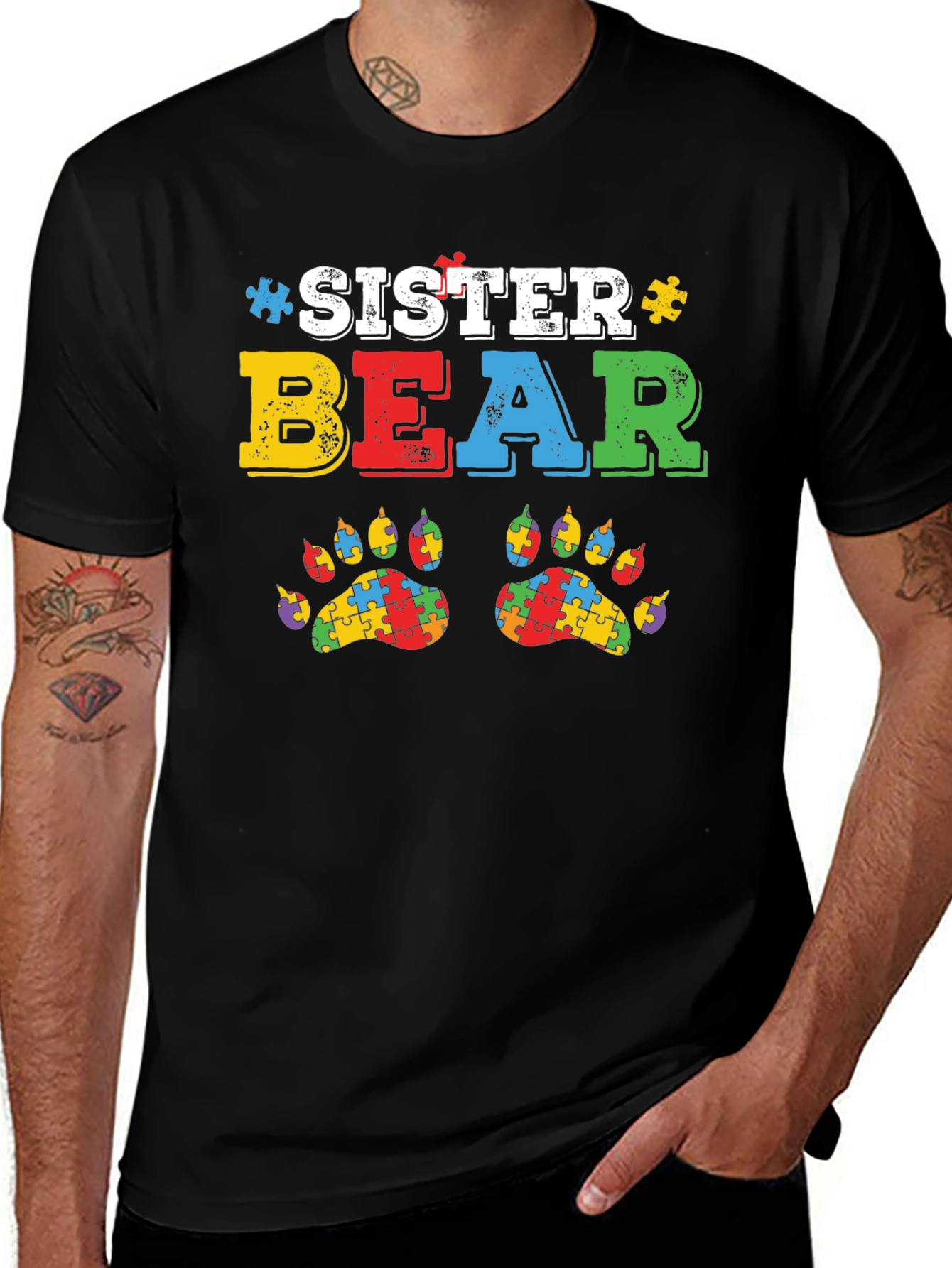 Sister Bear Autism Puzzle Graphic T-Shirt