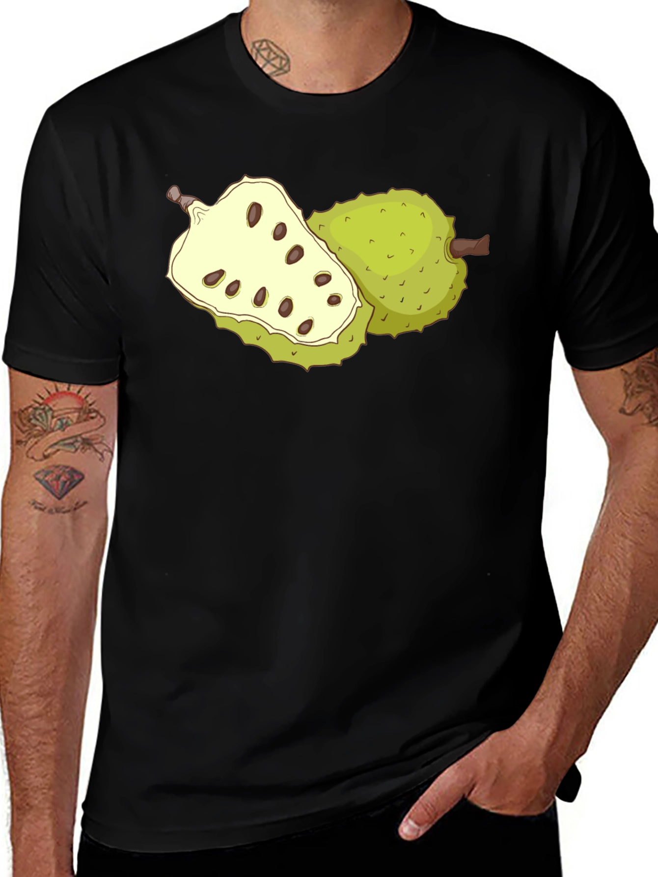 Variant 2 of Soursop Fruit Graphic Tee - Black Casual T-Shirt