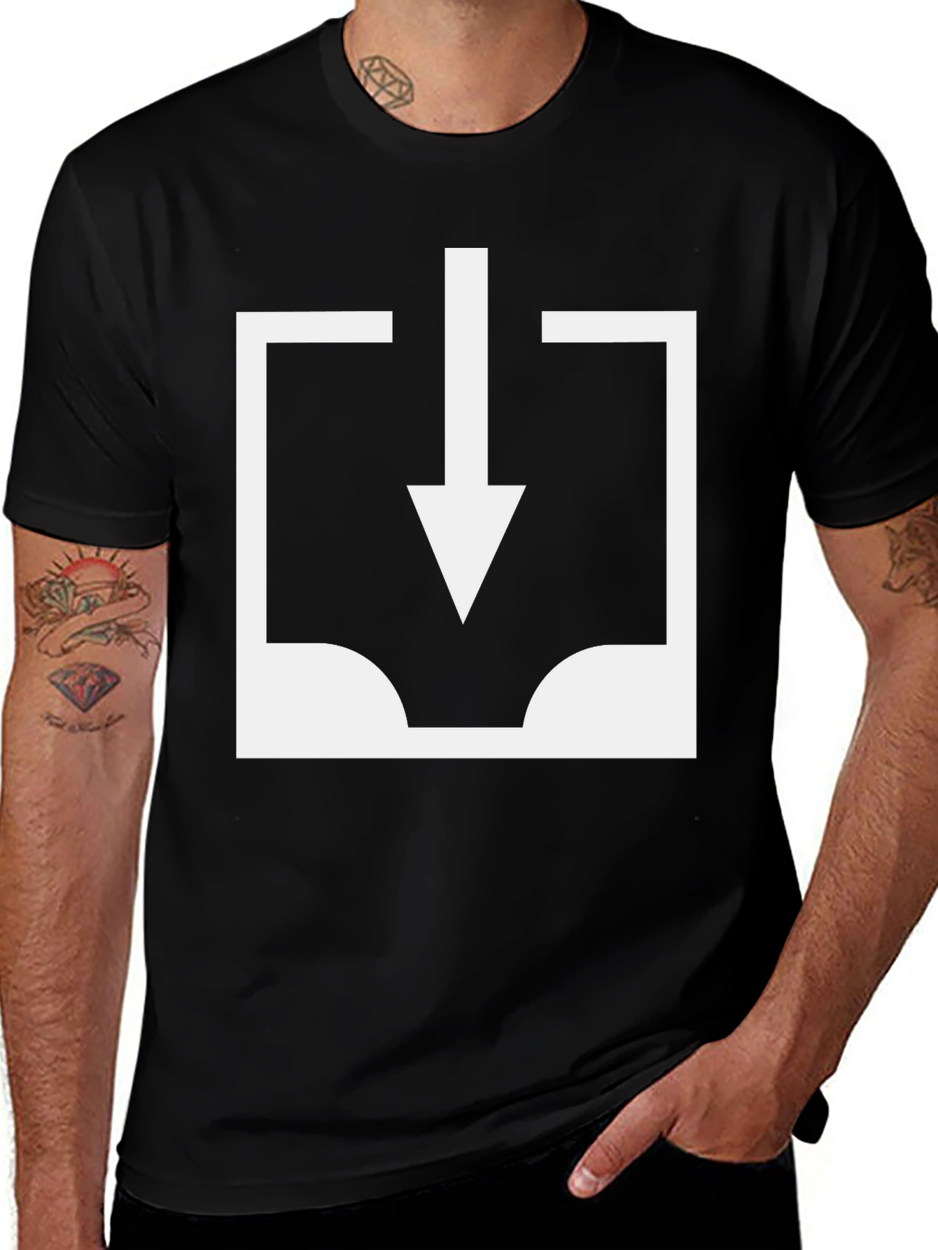 Black T-Shirt with White Download Icon