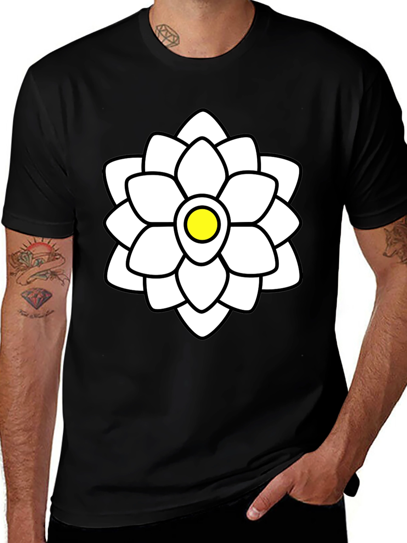 Variant 16 of Floral Graphic Tee - Black Cotton Blend