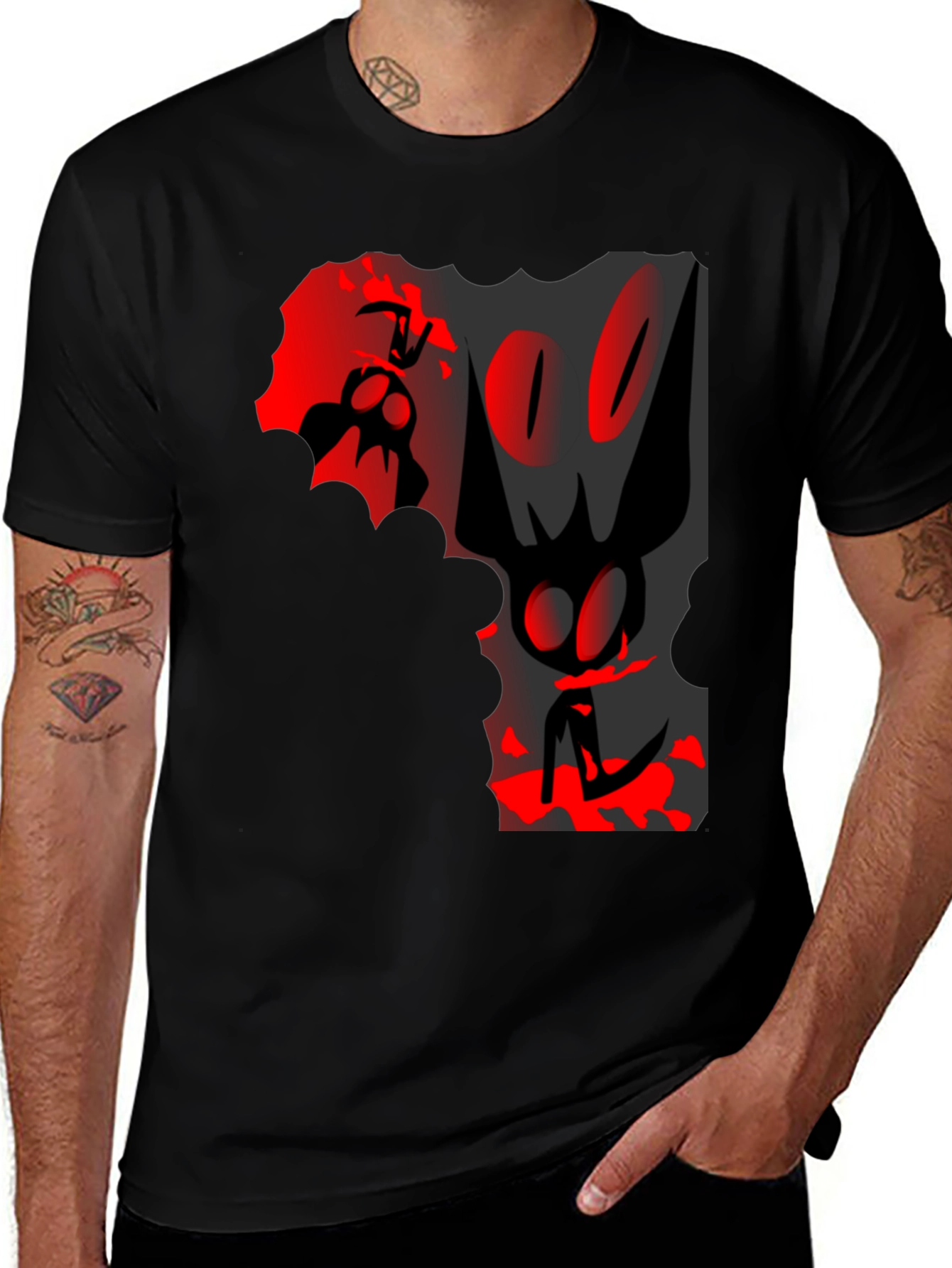 Variant 25 of Edgy Graphic Tee: Red & Black Abstract Design