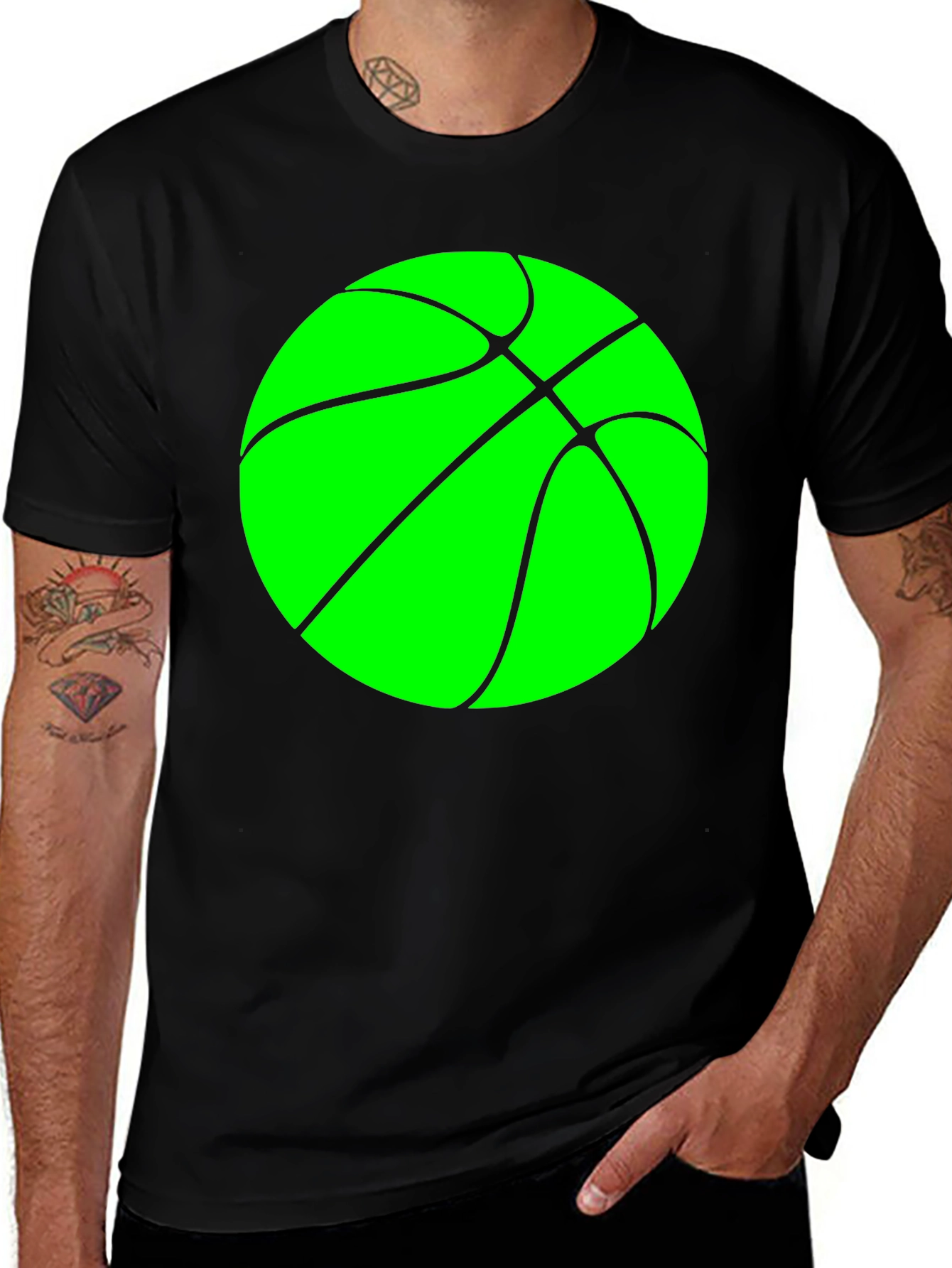 Variant 4 of Green Basketball Graphic Tee - Black Cotton Shirt