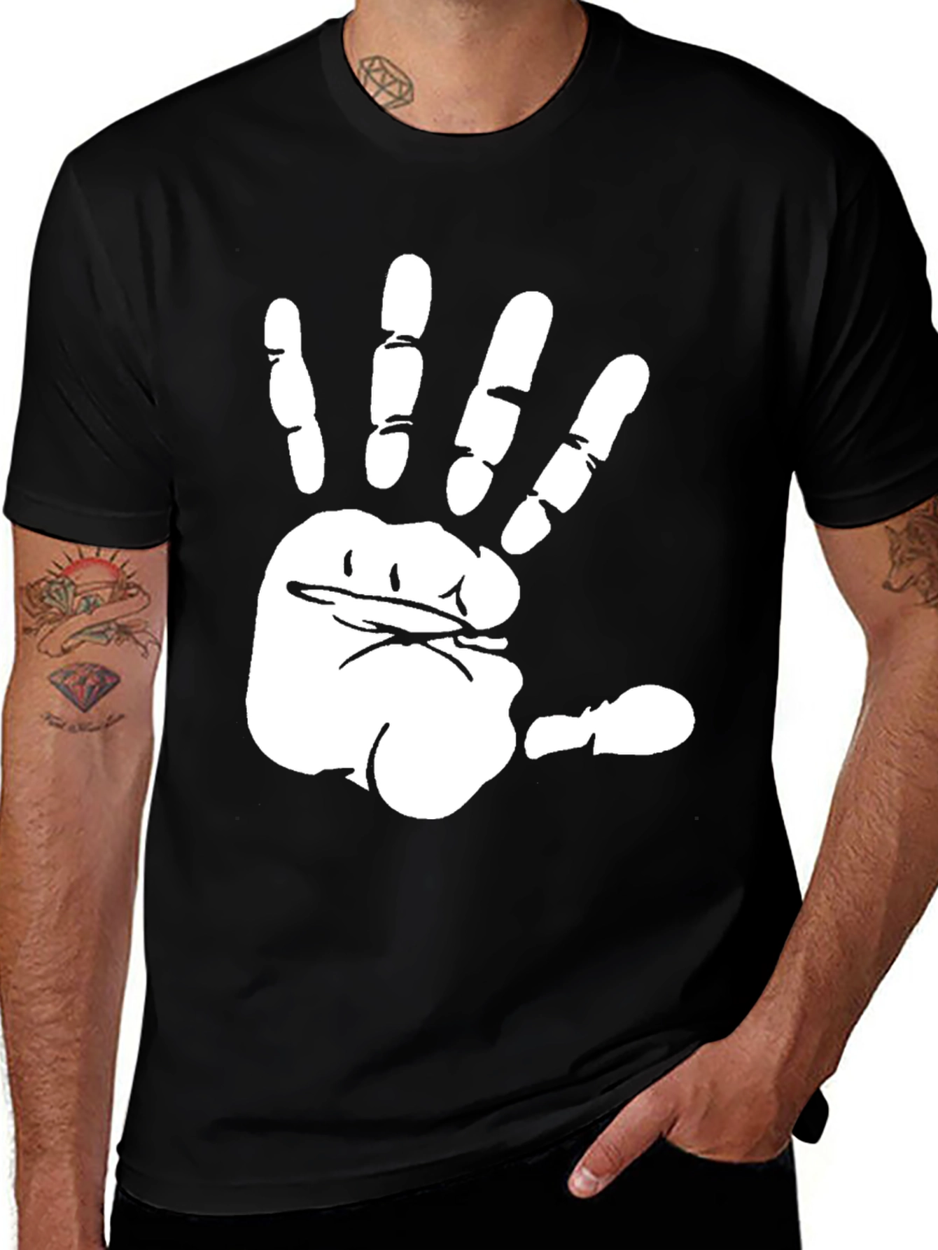Variant 21 of Funny Hand Print Black T-Shirt