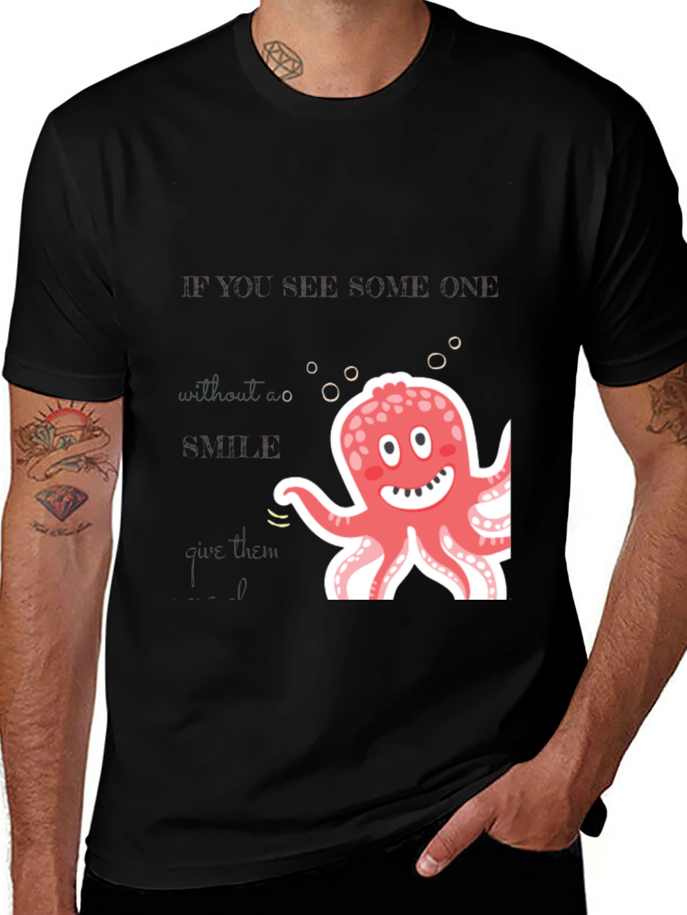 Variant 14 of Cute Octopus Graphic Black T-Shirt