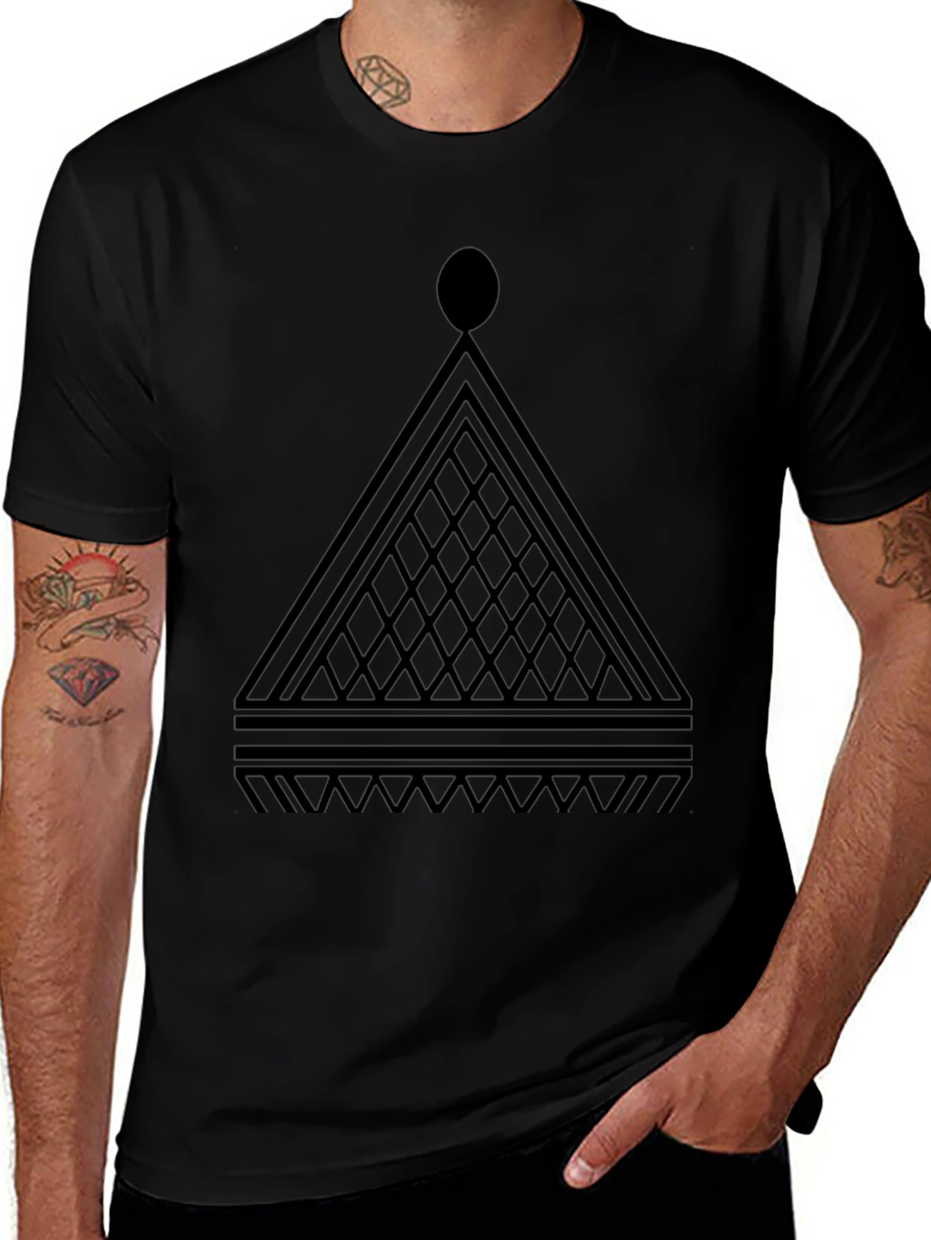 Variant 7 of Geometric Pyramid Black Graphic Tee