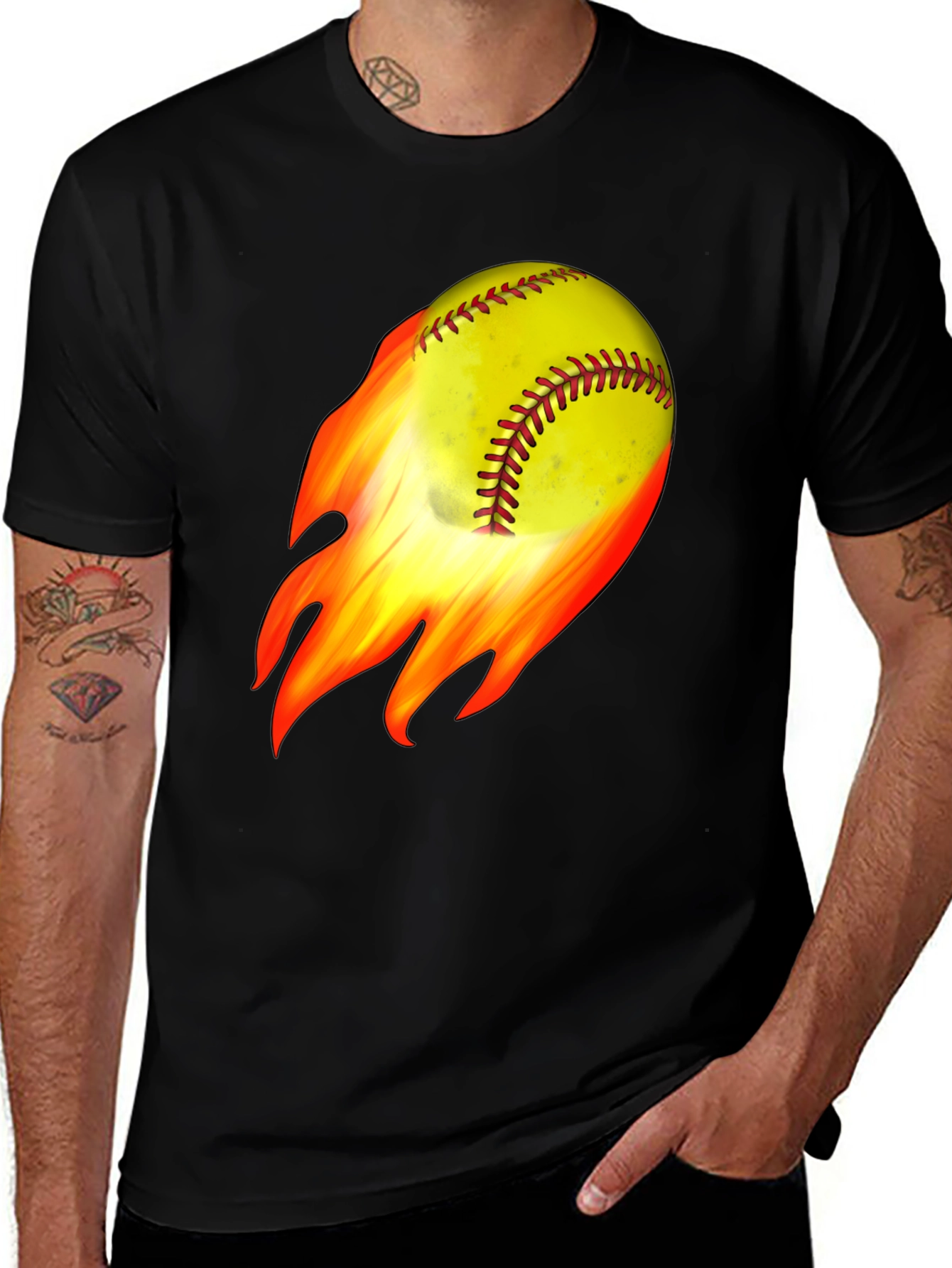 Variant 14 of Flaming Softball Graphic T-Shirt