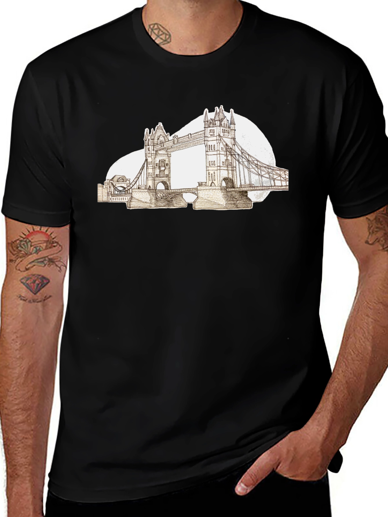 Variant 16 of London Bridge Graphic Tee - Black Cotton T-Shirt