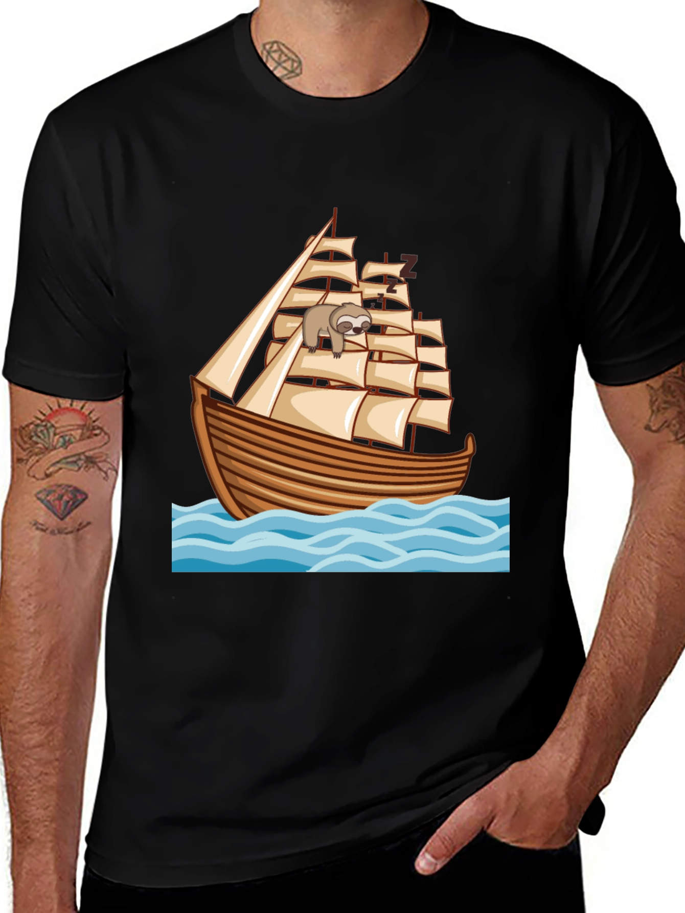 Variant 2 of Sloth Sailing Ship T-Shirt