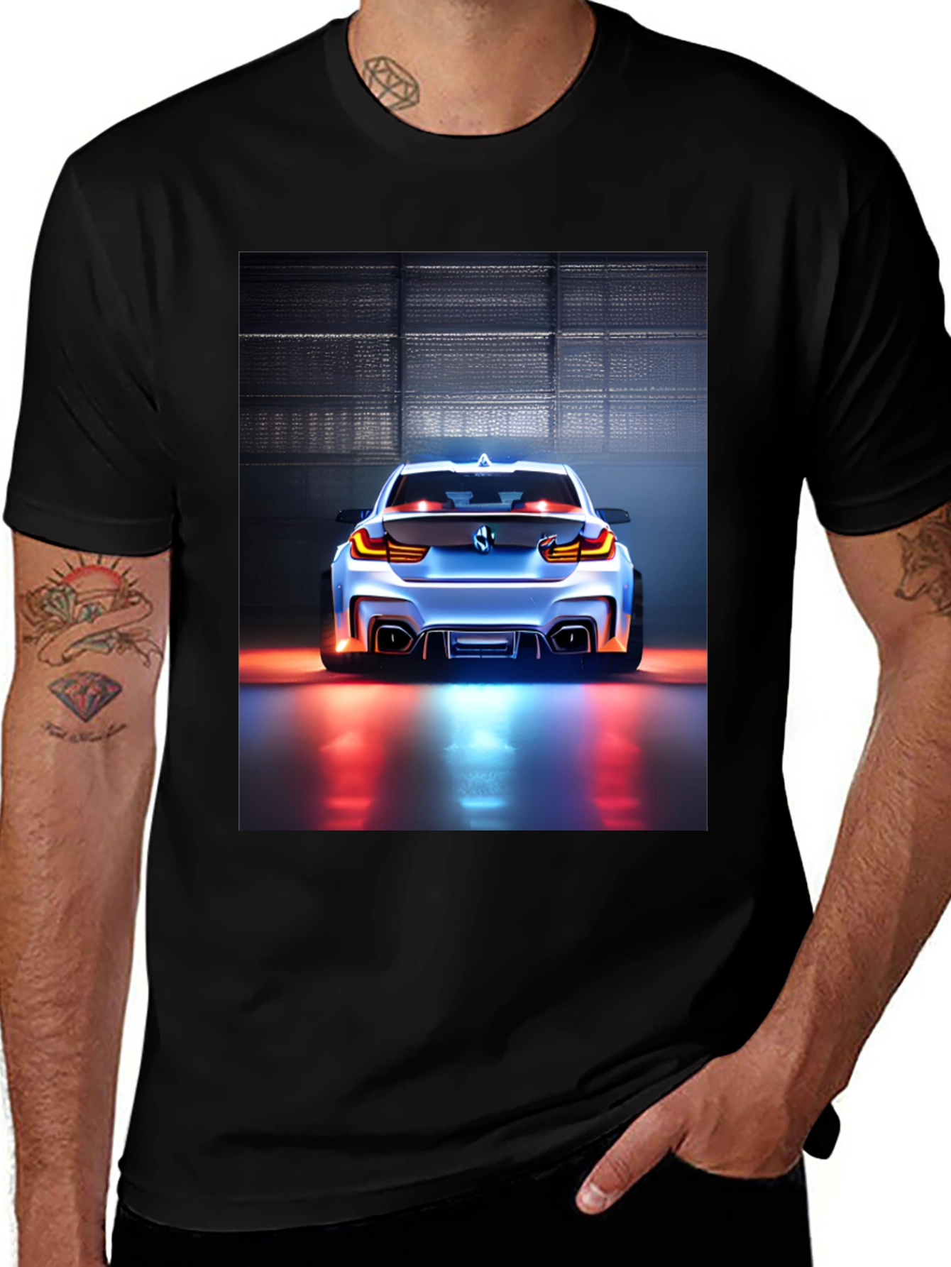 Variant 18 of Sleek Car Graphic Tee - Black Cotton Blend