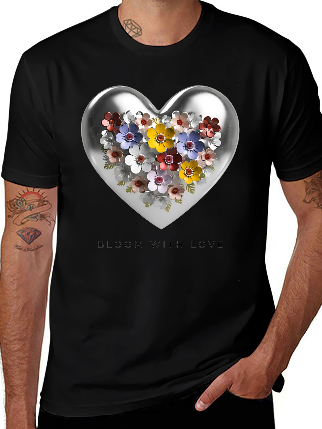 Variant 14 of Bloom With Love T-Shirt - Floral Heart Design