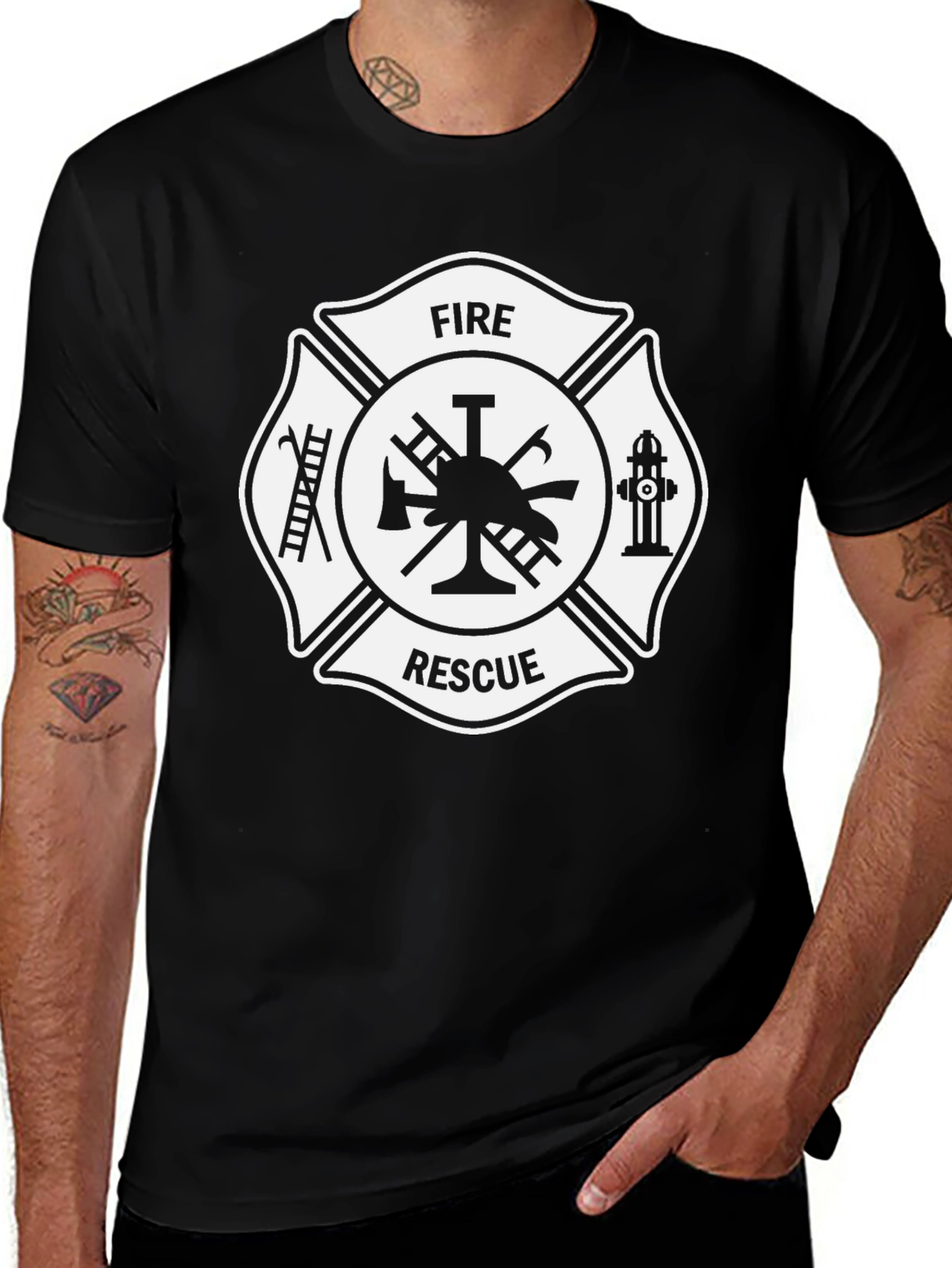 Fire Rescue Maltese Cross Graphic Tee - Black