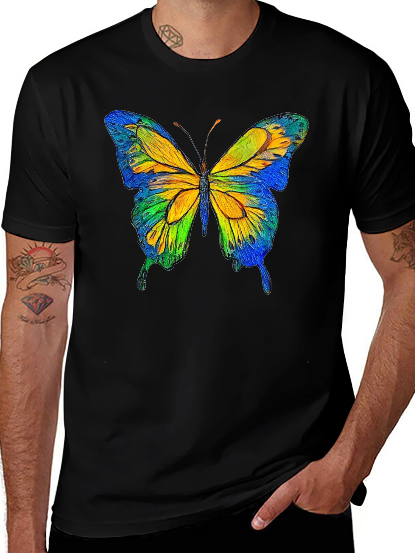 Variant 9 of Butterfly Graphic Black T-Shirt - Nature Inspired Tee