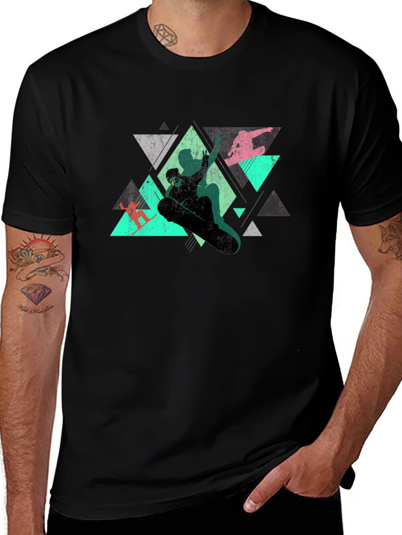 Variant 12 of Geometric Snowboarder Graphic Tee - Black
