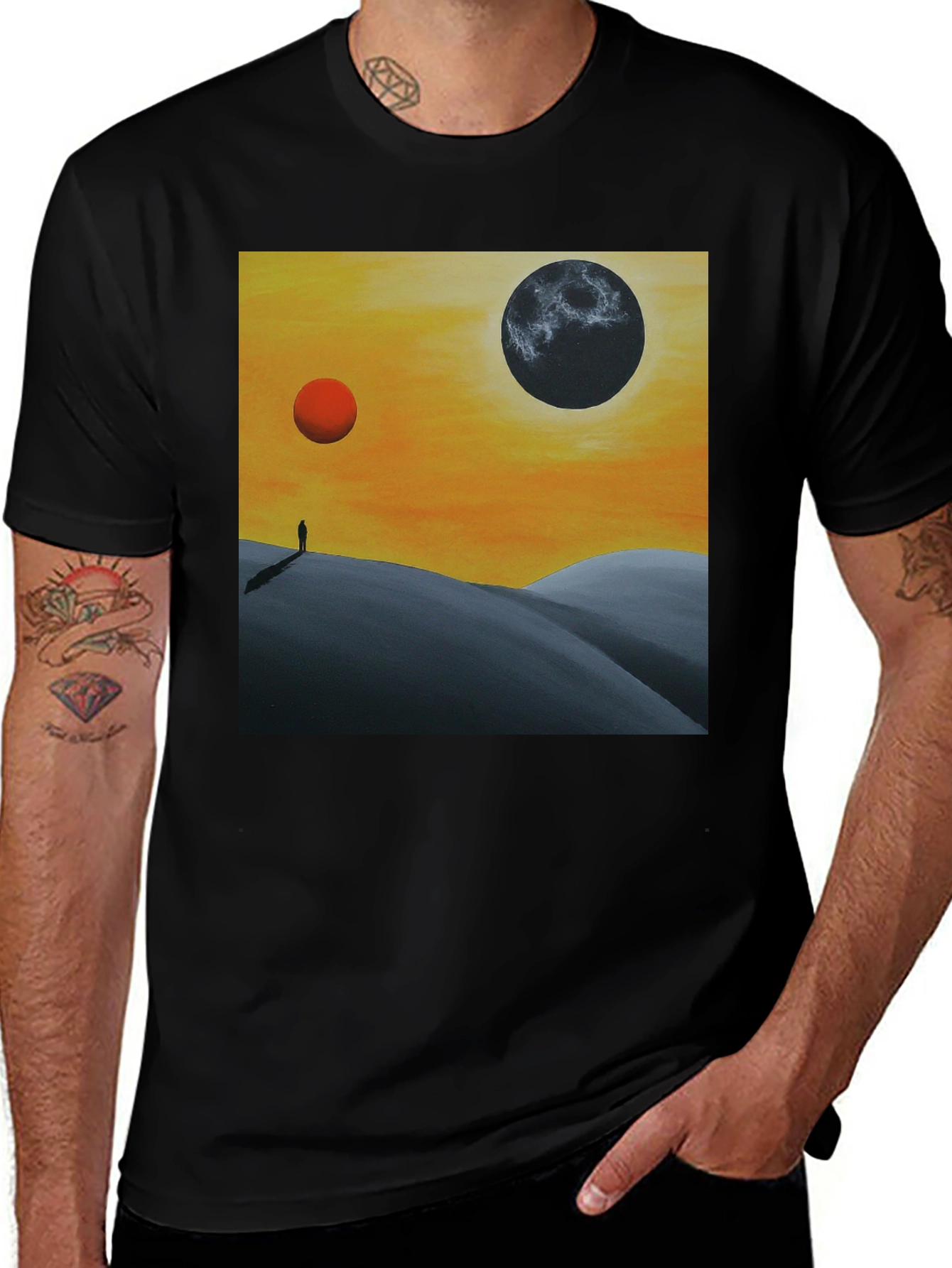 Black Surreal Planetary Landscape T-Shirt main image
