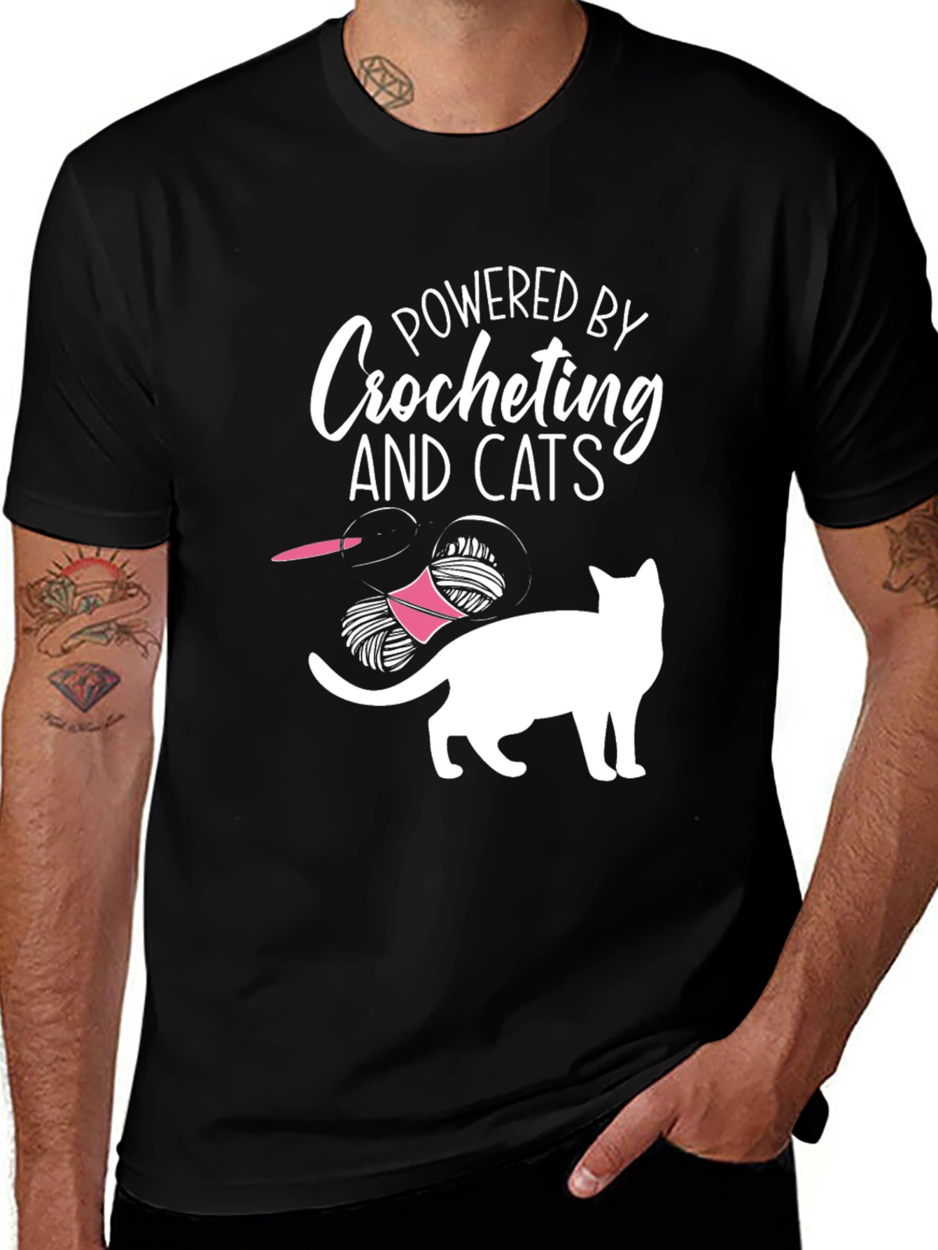 Variant 21 of Powered By Crocheting and Cats Graphic Tee