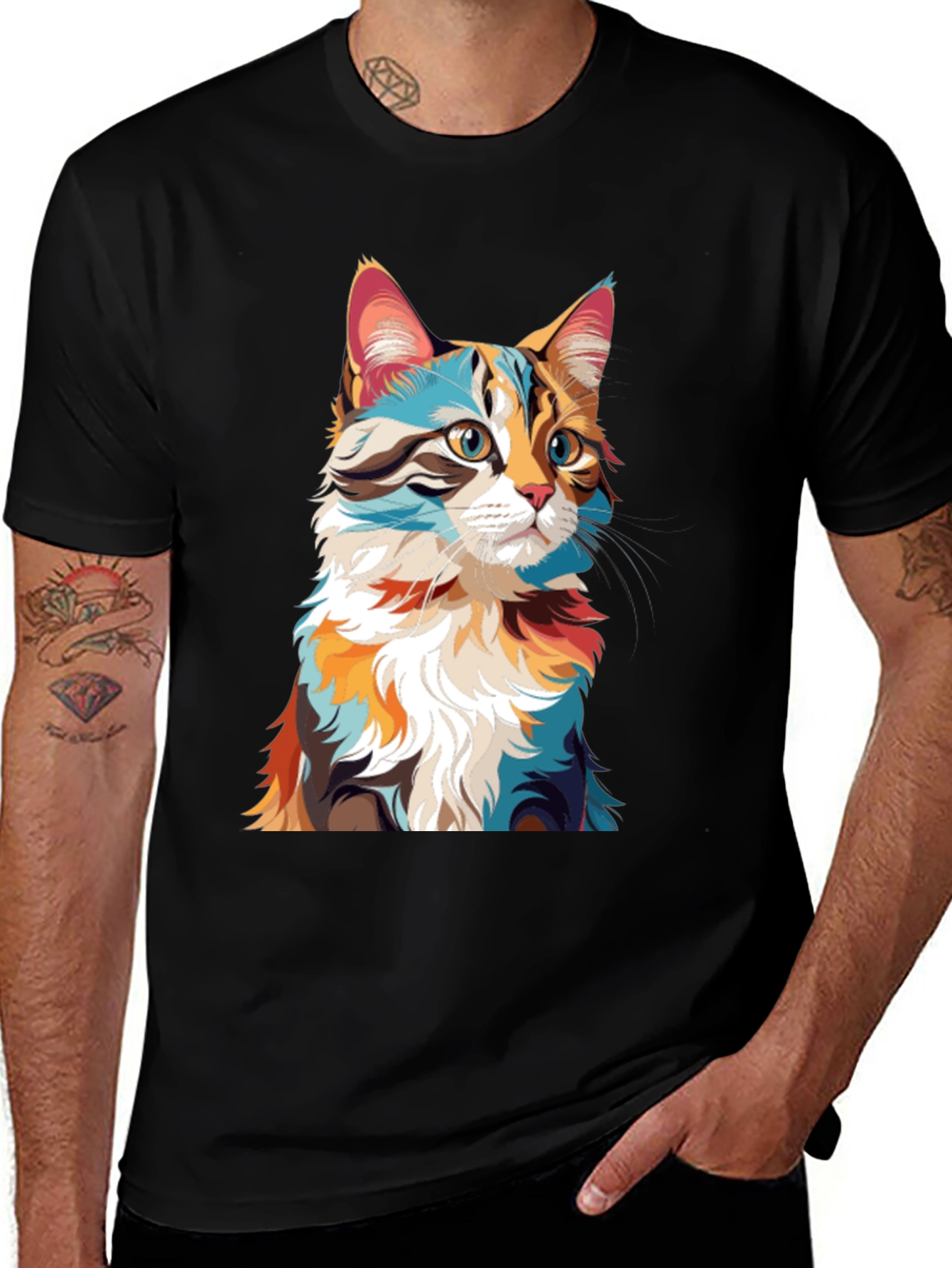 Variant 18 of Abstract Cat Graphic Black T-Shirt