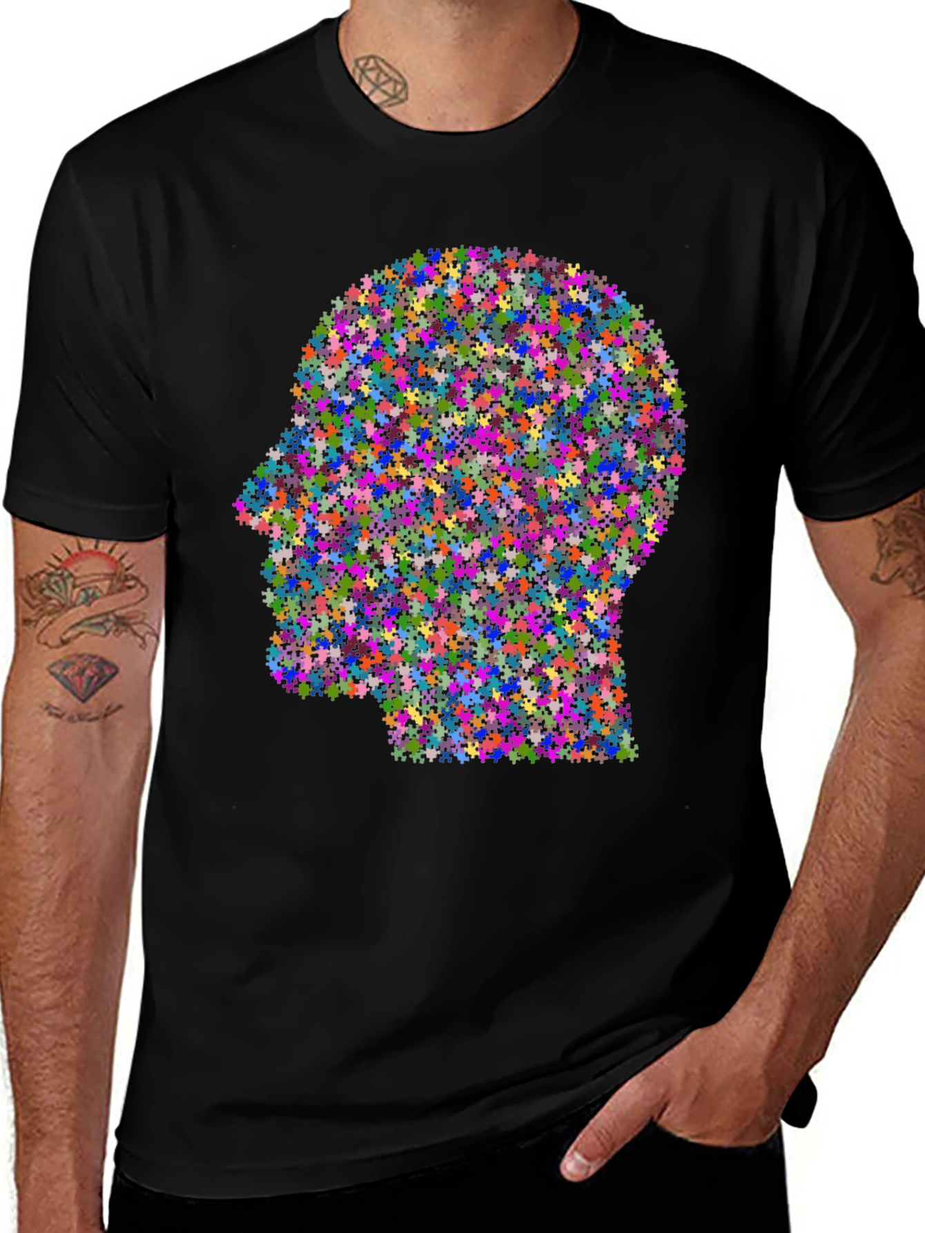 Variant 4 of Puzzle Head Tee - Colorful Graphic Design Shirt