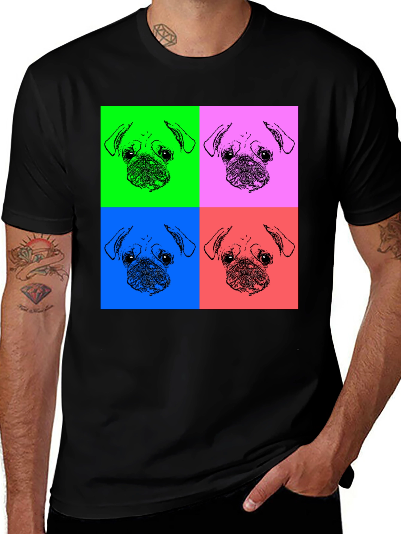 Variant 20 of Pop Art Pug Graphic Tee - Black Unisex Shirt