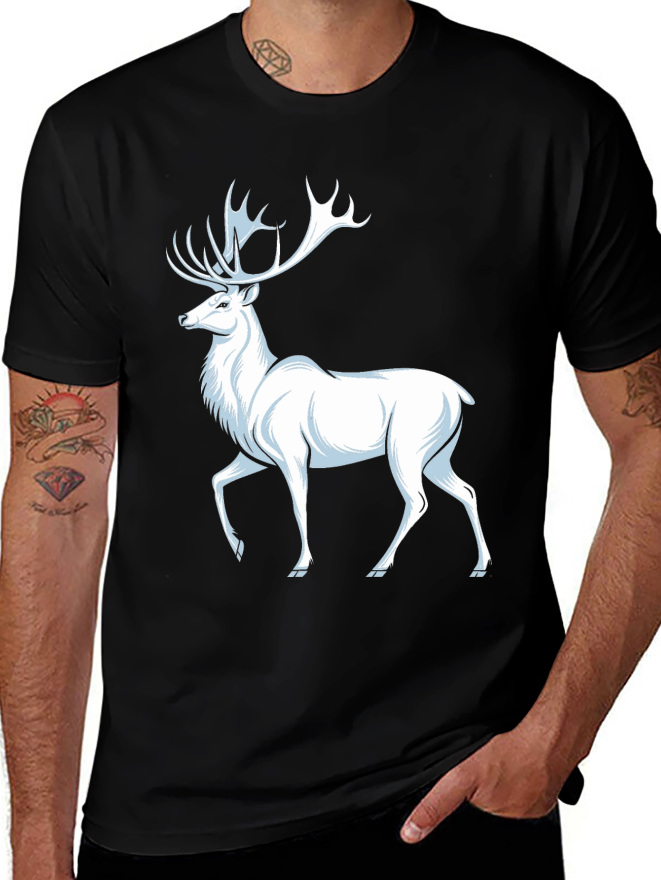 Variant 3 of White Deer Graphic T-Shirt - Classic Black Tee