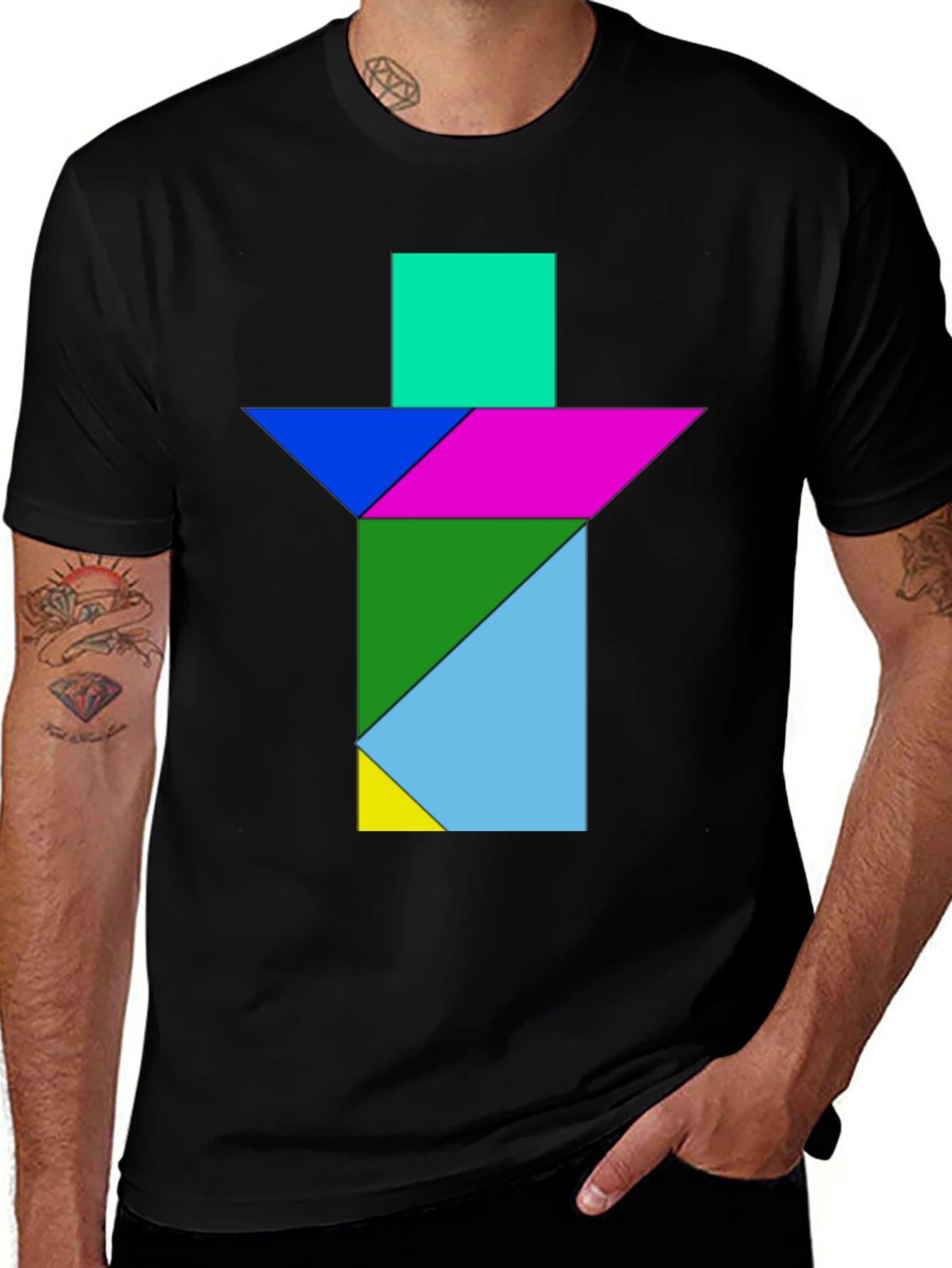 Variant 19 of Geometric Tangram T-Shirt - Abstract Puzzle Design