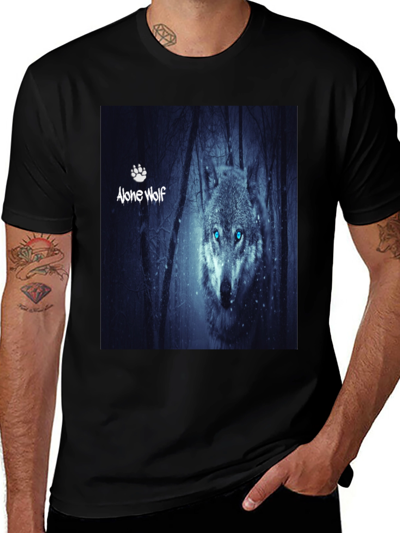 Variant 15 of Alone Wolf Graphic T-Shirt, Men's Black Tee