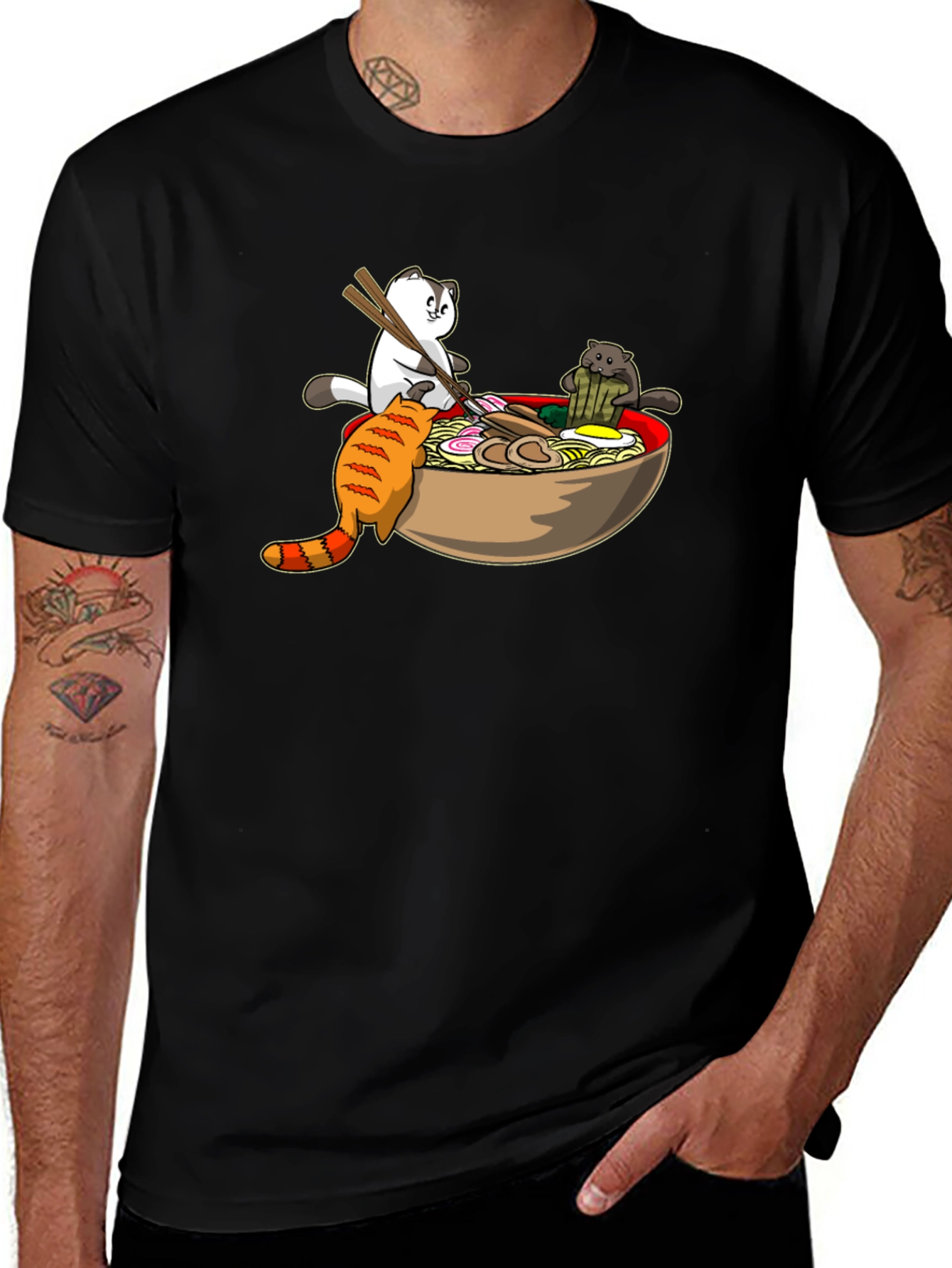 Variant 28 of Ramen Cats Black T-Shirt - Unique Graphic Tee