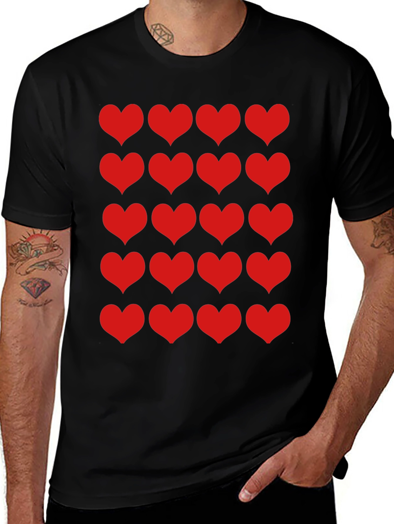 Variant 7 of Heart Pattern Black T-Shirt