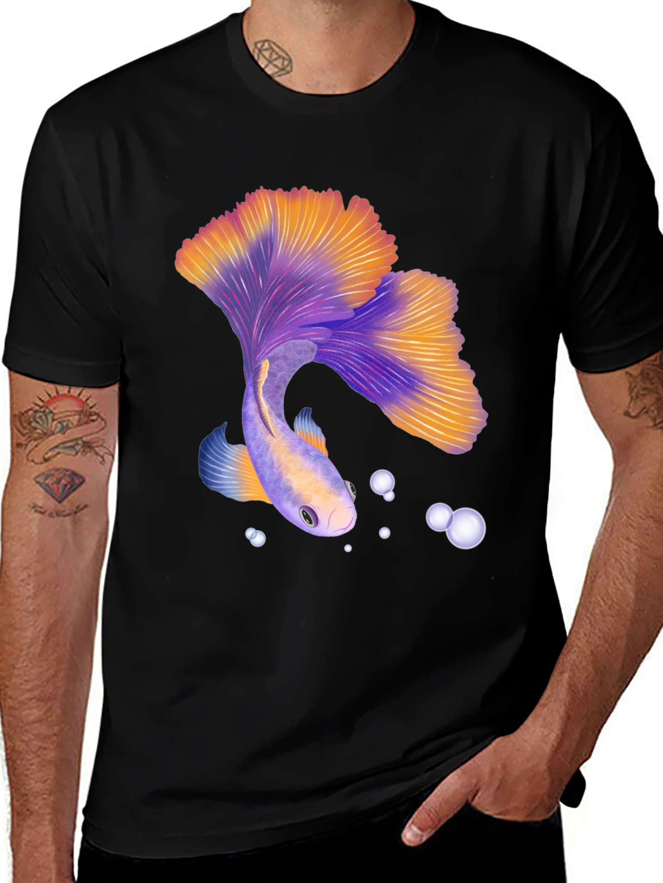 Betta Fish Graphic Tee - Black Casual T-Shirt