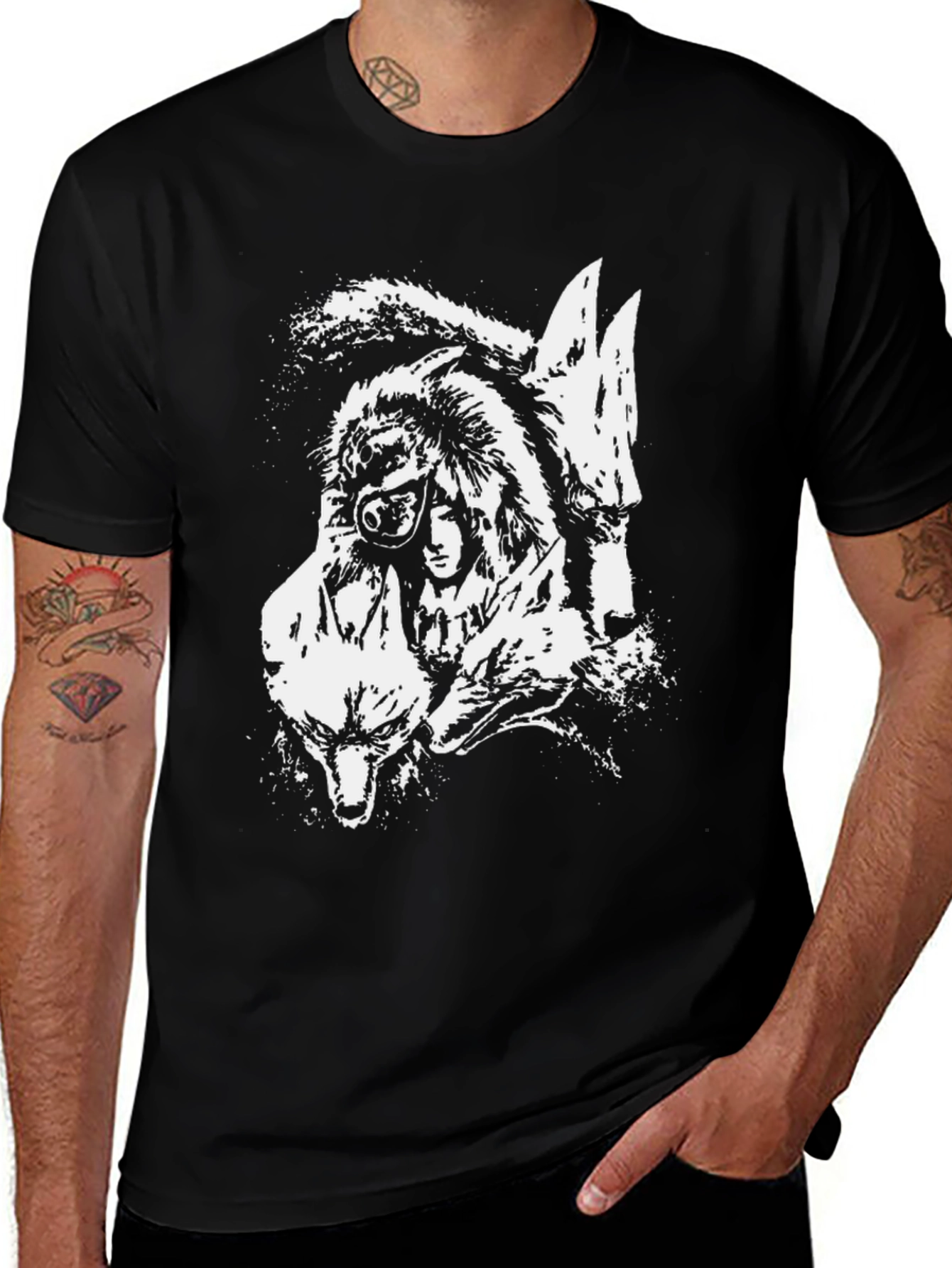 Variant 5 of Wolf Pack Graphic T-Shirt - Black Cotton Tee