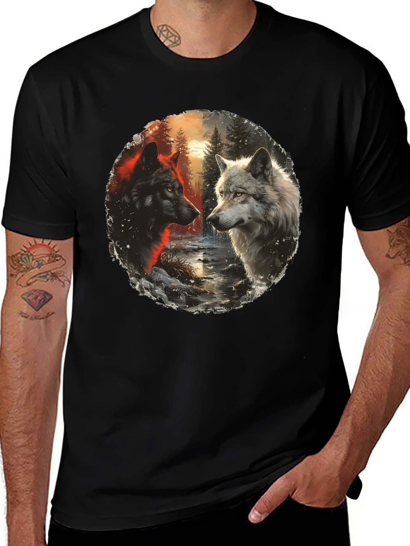Variant 23 of Wolf Encounter Graphic Tee - Black