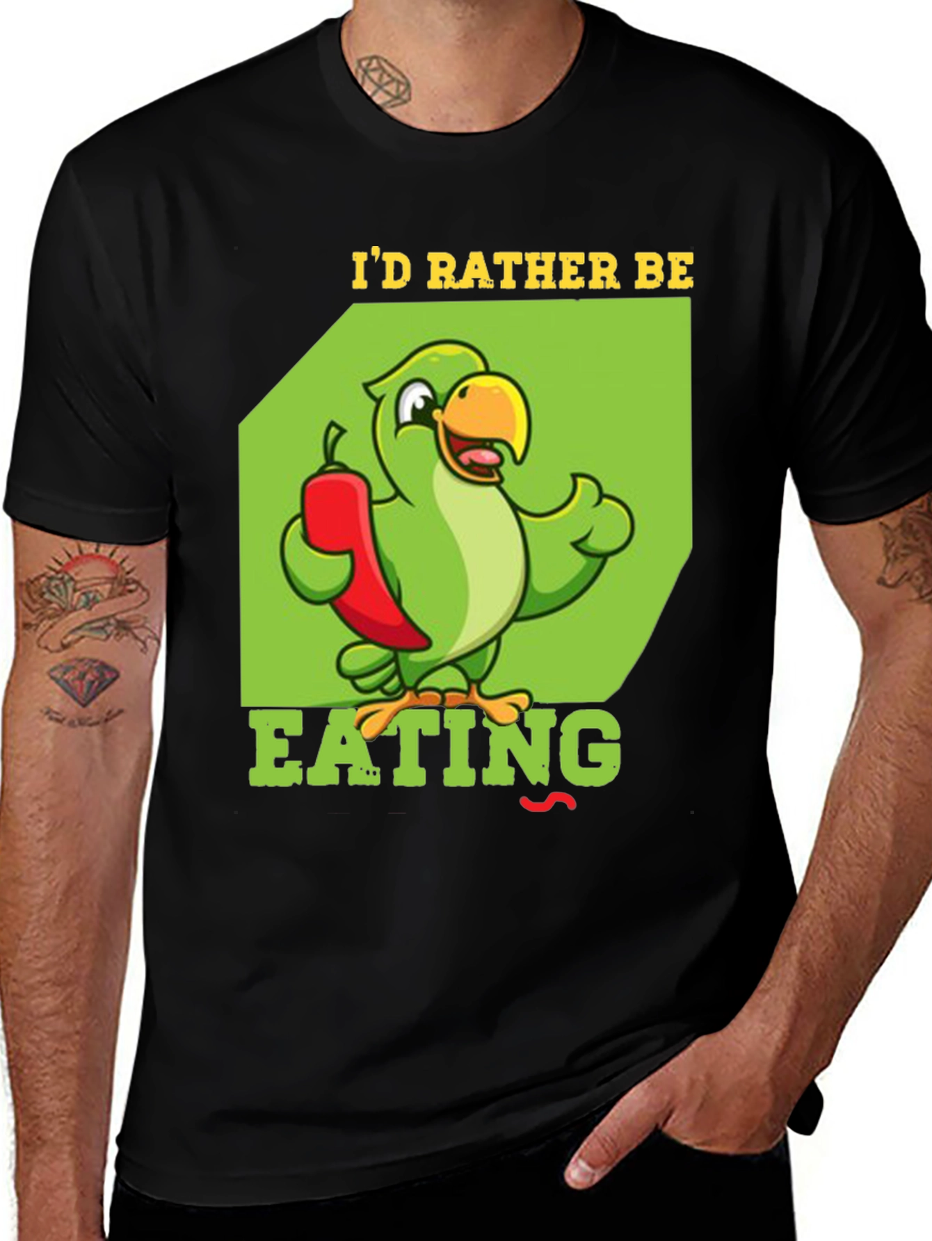 I'd Rather Be Eating T-Shirt - Parrot & Chili Pepper Design