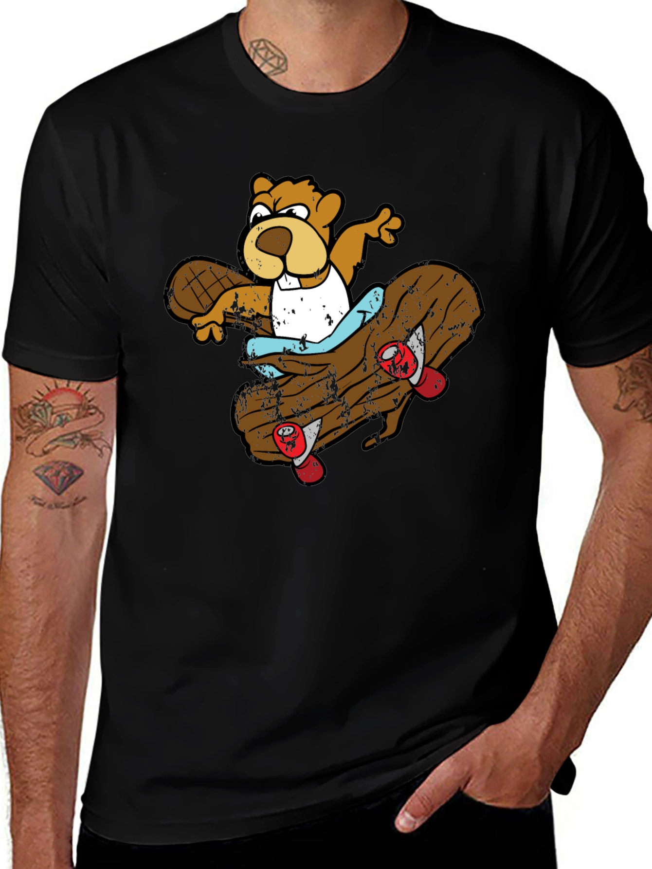 Variant 30 of Skating Beaver Graphic T-Shirt - Black