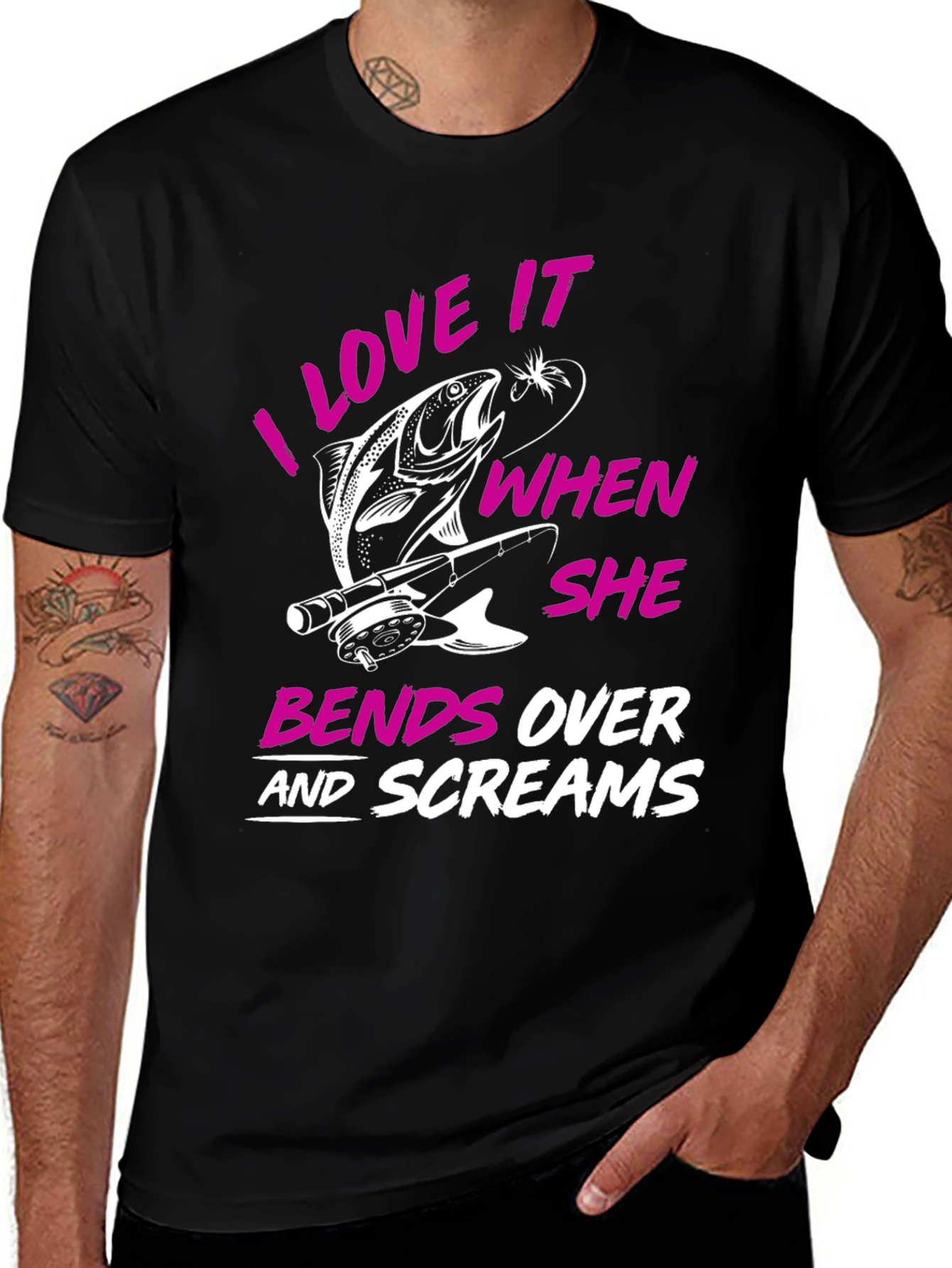 Variant 17 of Fishing Humor T-Shirt: I Love It When She Bends Over