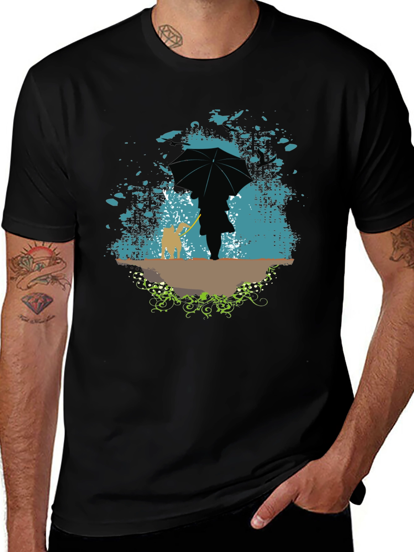Variant 3 of Silhouette Umbrella and Dog Black T-Shirt