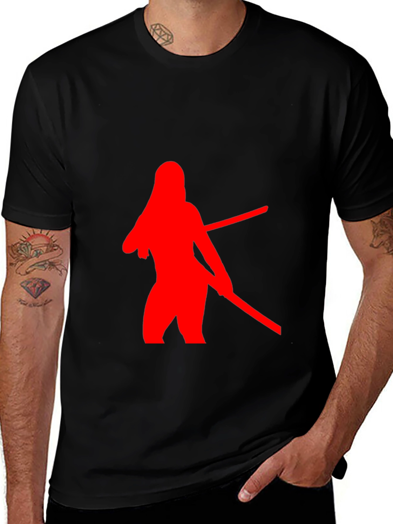 Variant 16 of Red Silhouette Graphic Black T-Shirt