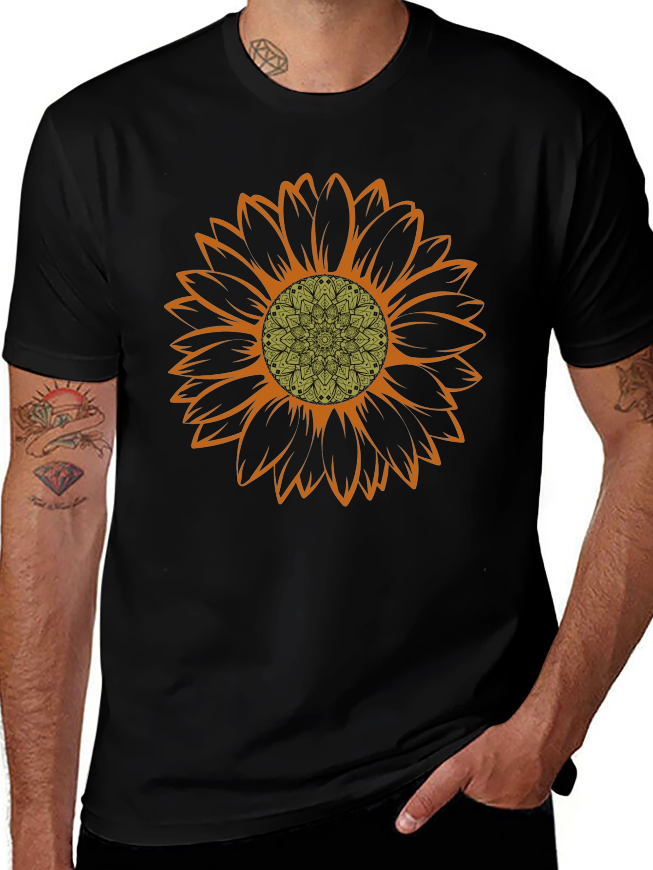 Variant 12 of Sunflower Mandala Graphic Tee - Trendy Casual Wear