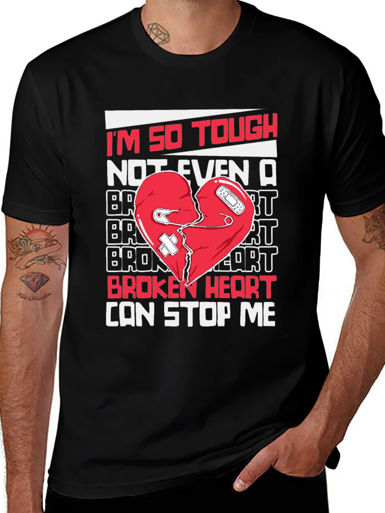 Black Tough Broken Heart T-Shirt - Humor Graphic Tee main image