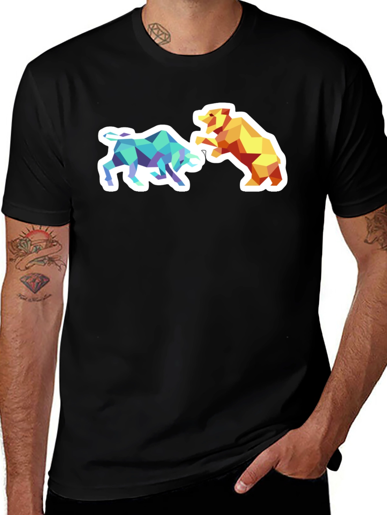 Bull vs Bear Market T-Shirt - Geometric Design