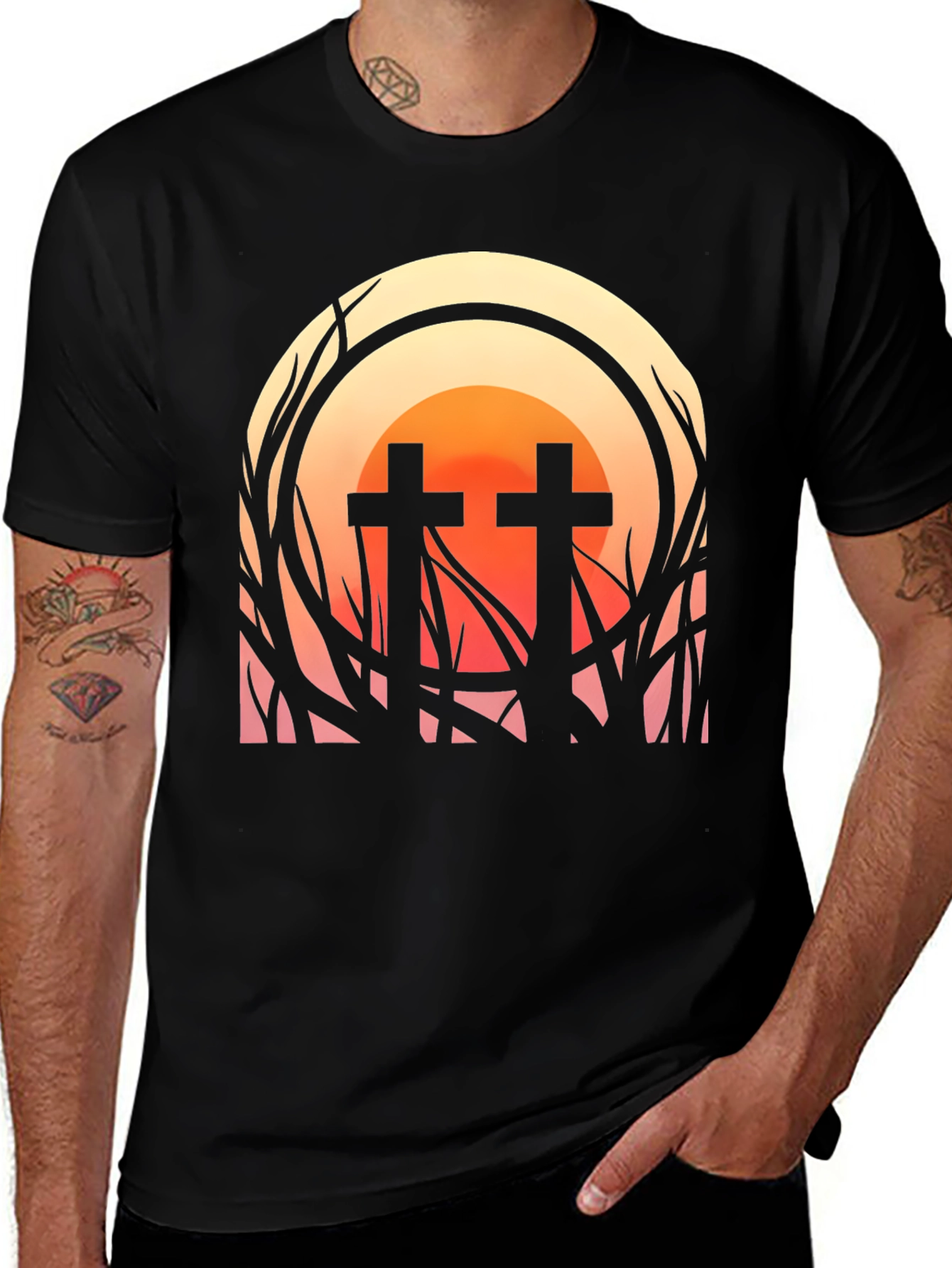 Variant 27 of Sunset Cross Graphic Tee - Stylish Comfort