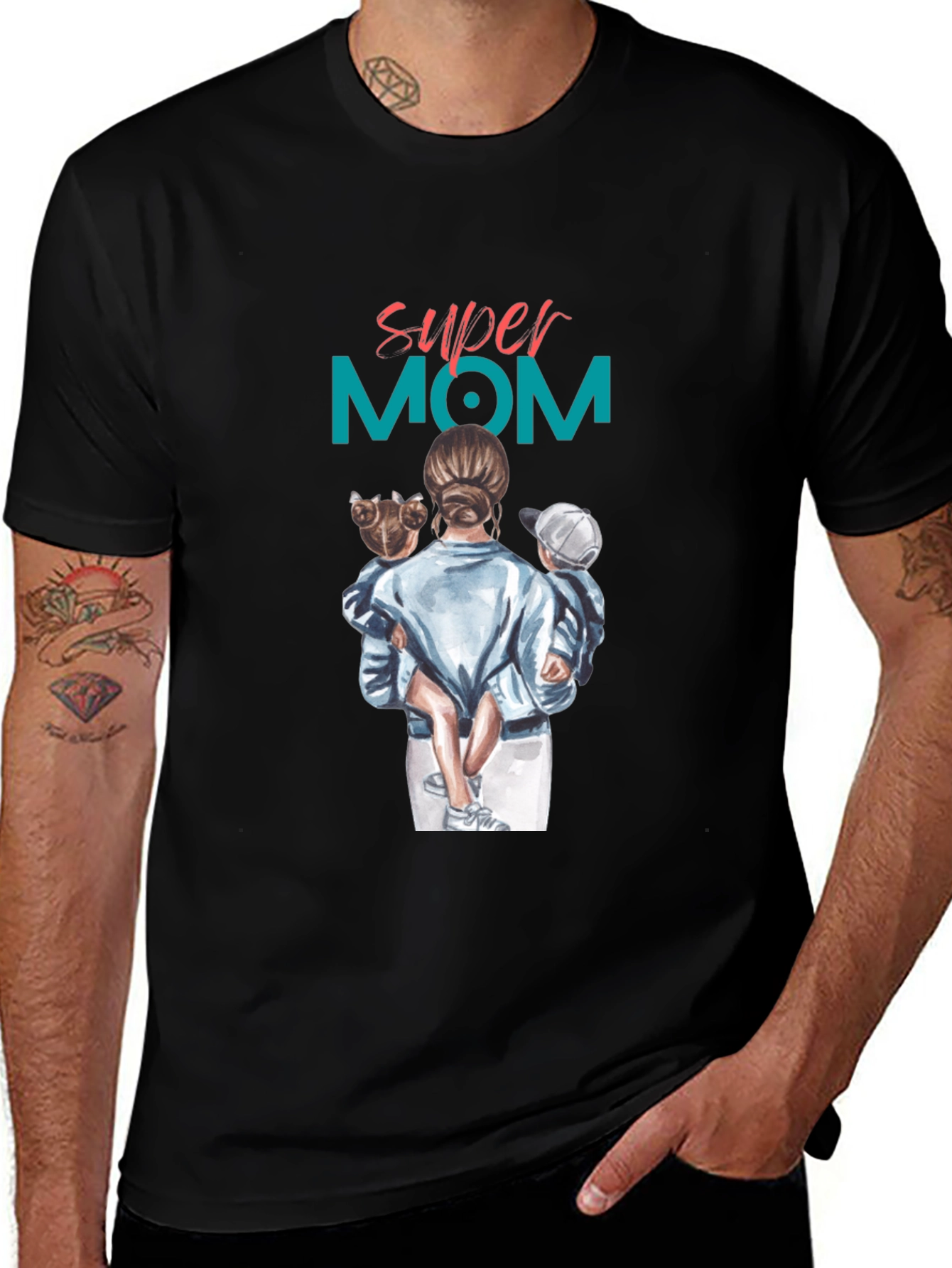 Variant 18 of Super Mom Graphic Tee - Black Casual T-Shirt