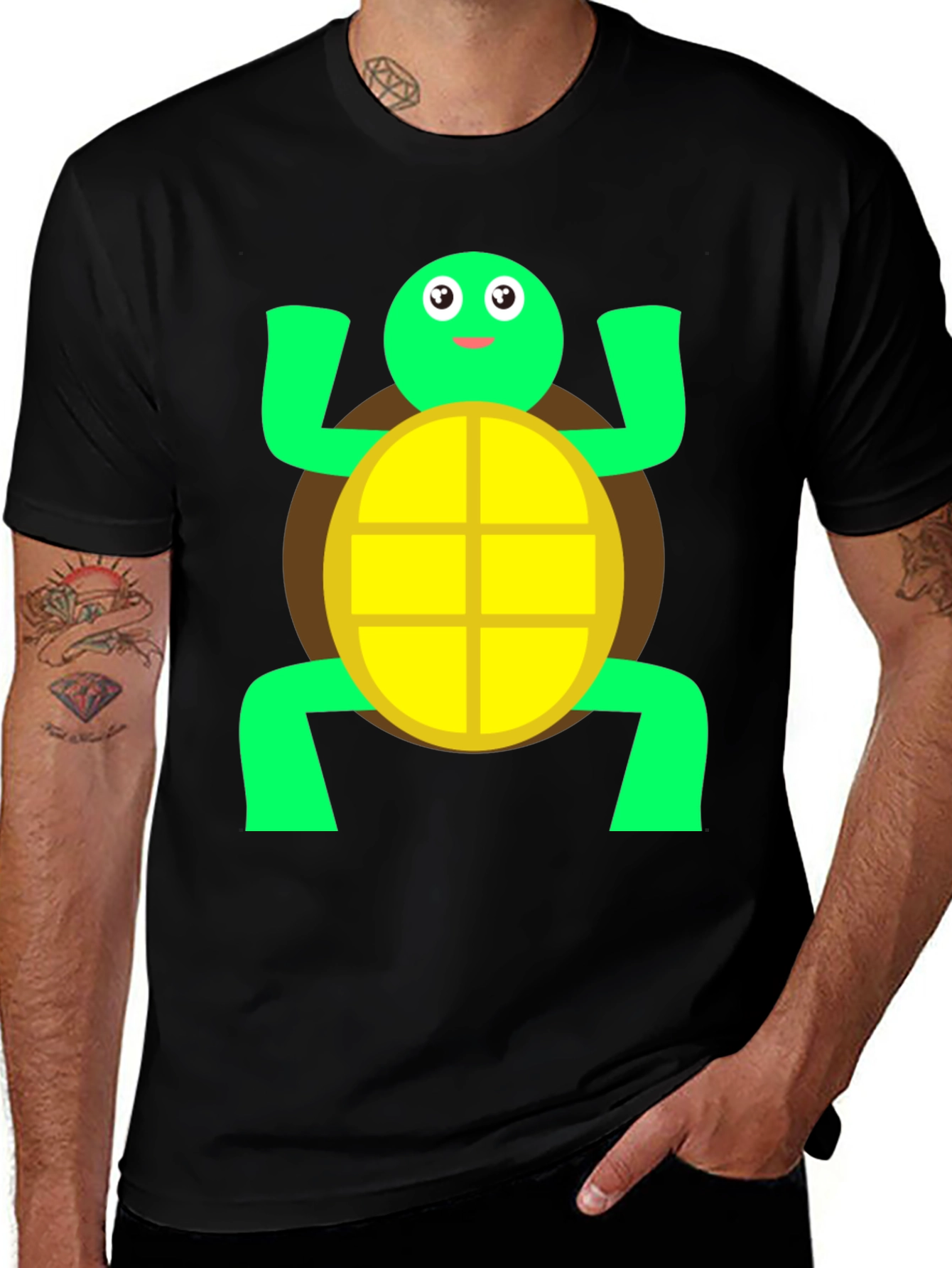 Variant 26 of Cute Turtle Graphic Tee - Black Cotton T-Shirt