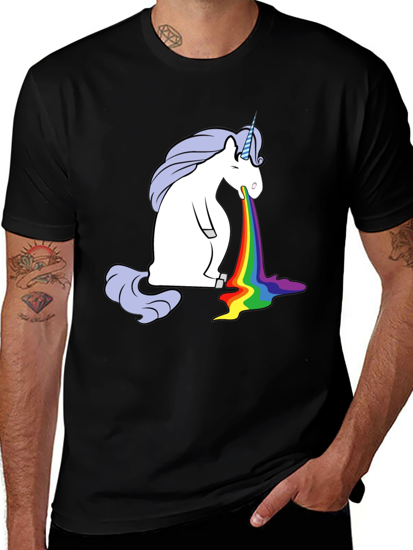 Black Rainbow Vomit Unicorn Graphic Tee - Black main image
