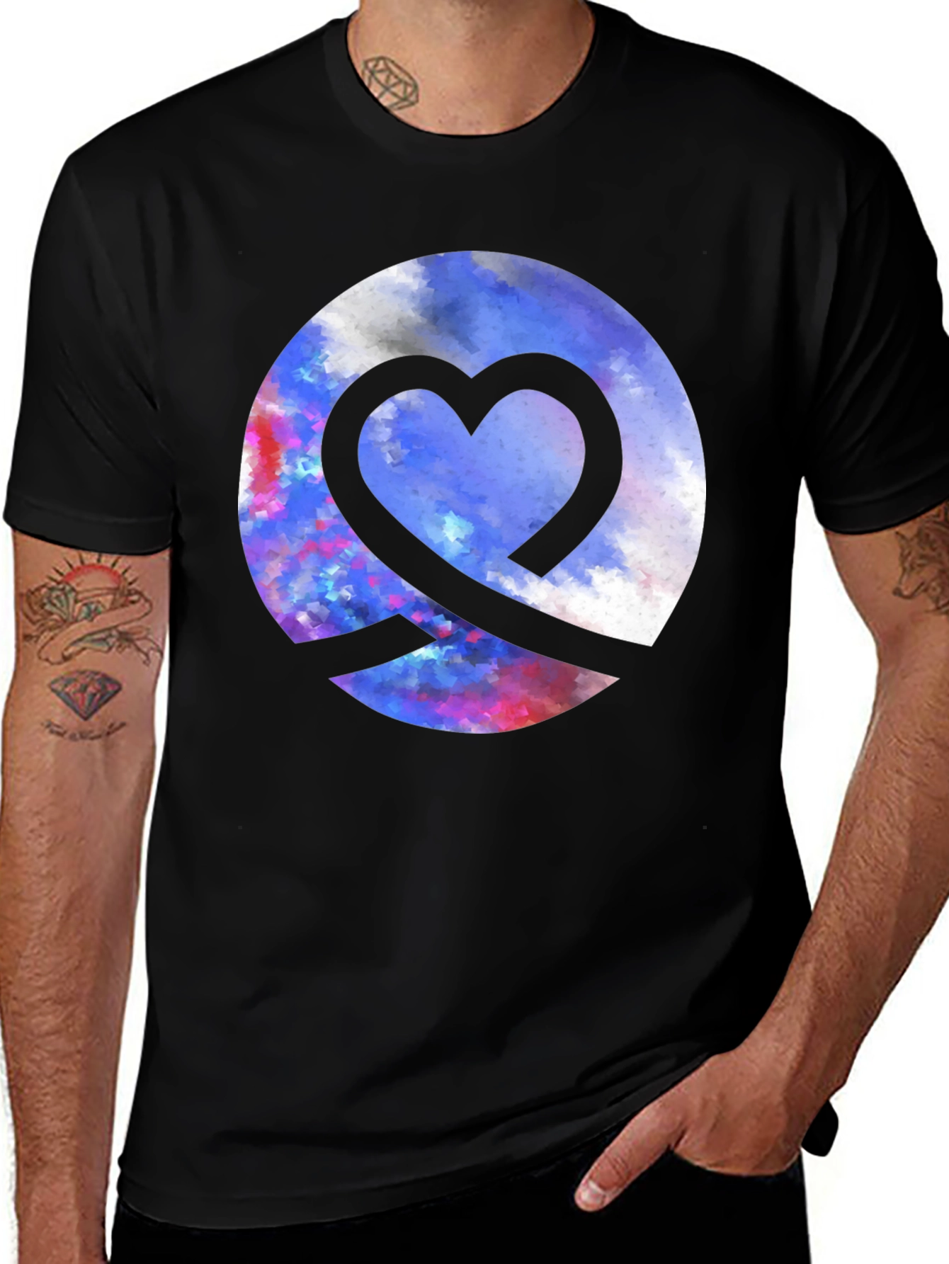 Variant 25 of Heart Circle Graphic Black T-Shirt