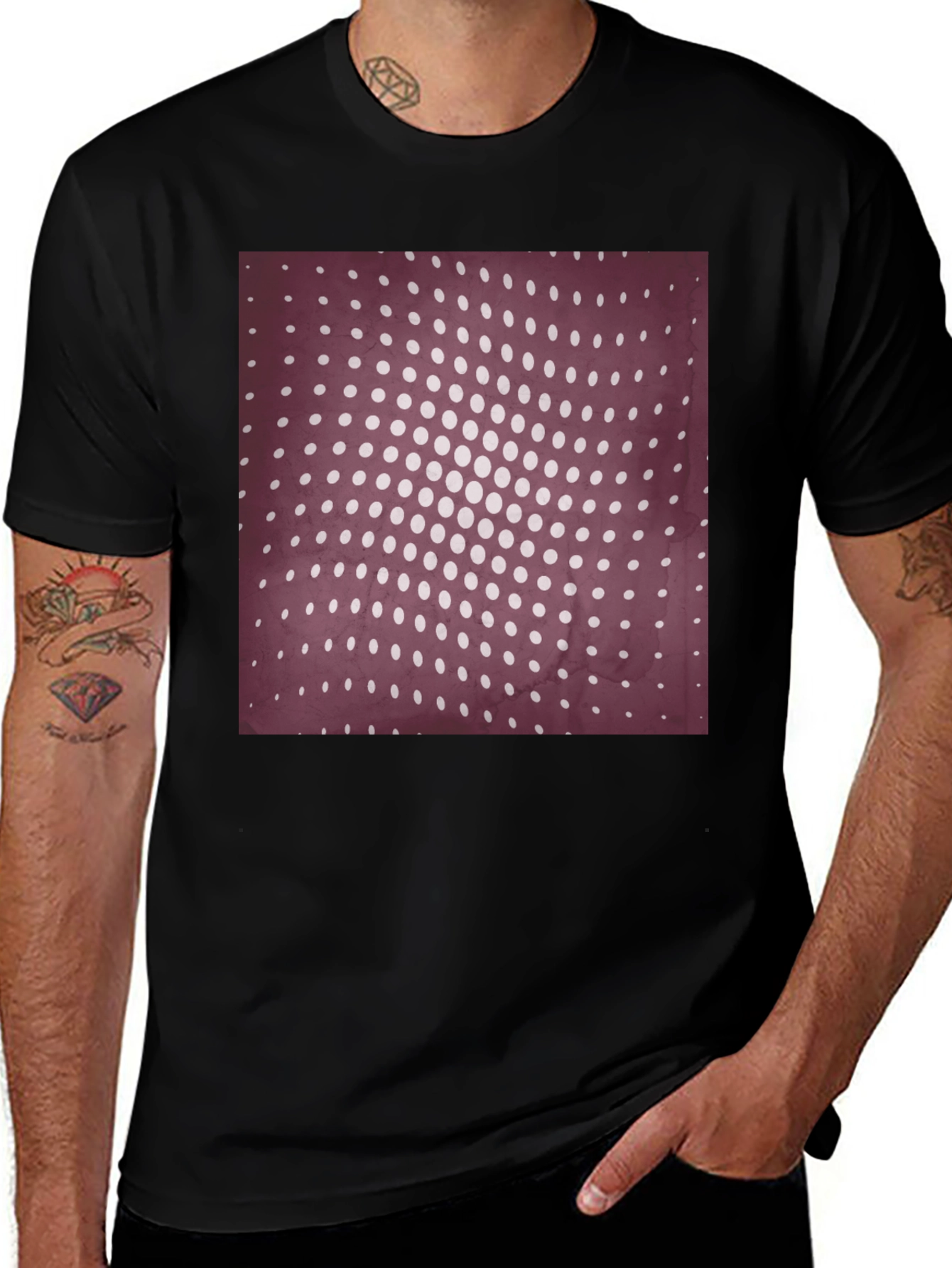 Variant 8 of Retro Dot Pattern Black T-Shirt