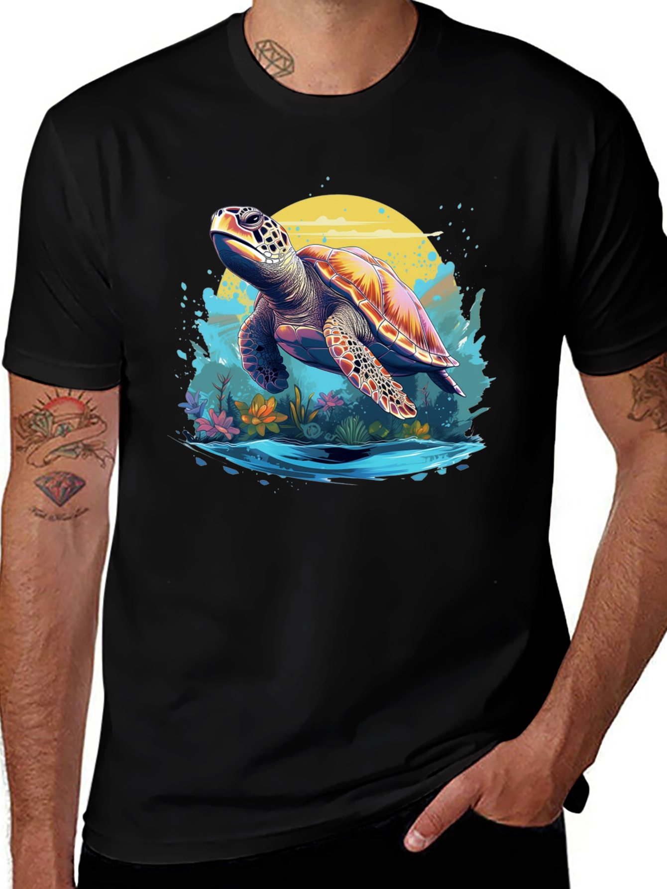 Variant 5 of Turtle Graphic Print Black T-Shirt