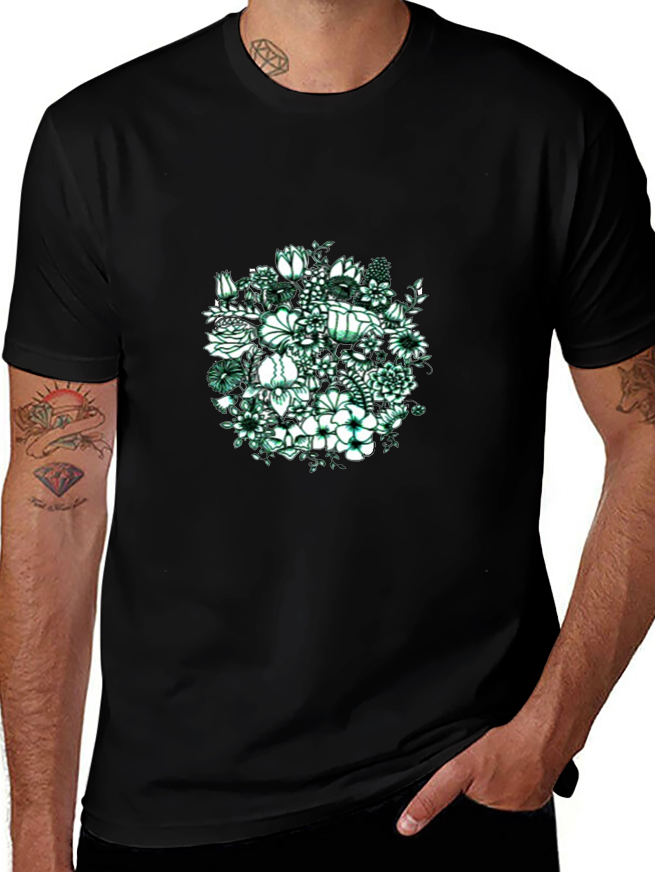 Variant 28 of Floral Graphic Print Black T-Shirt